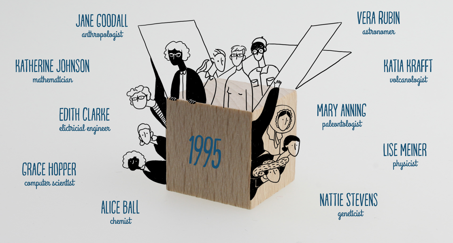 Screenshot aus dem Soapbox Science Film. Female scientists appear from a wooden box
