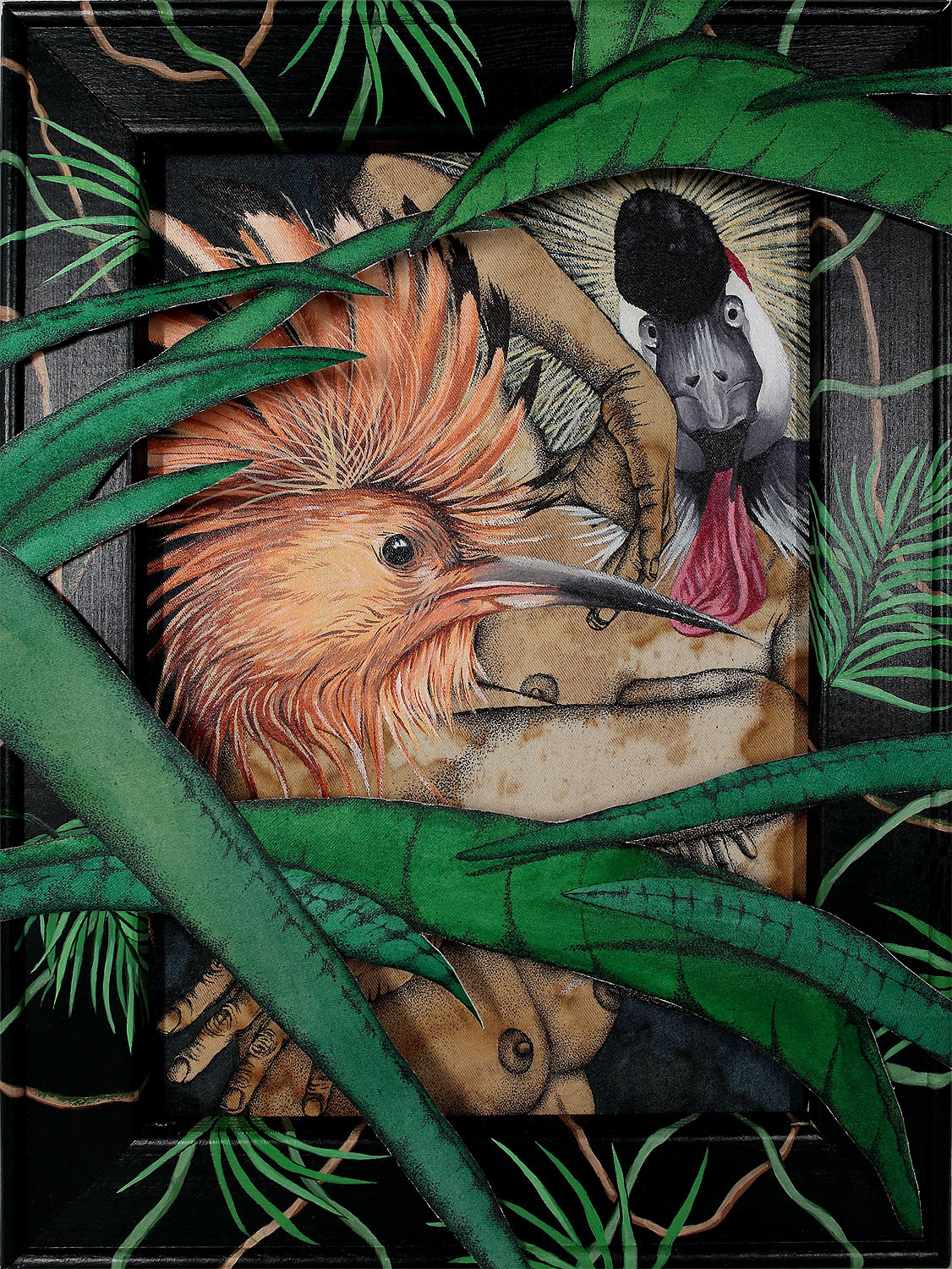 Birdtopia / ink, coffee, acrylic on canvas / 30cm x 40cm /  2020 / private collection