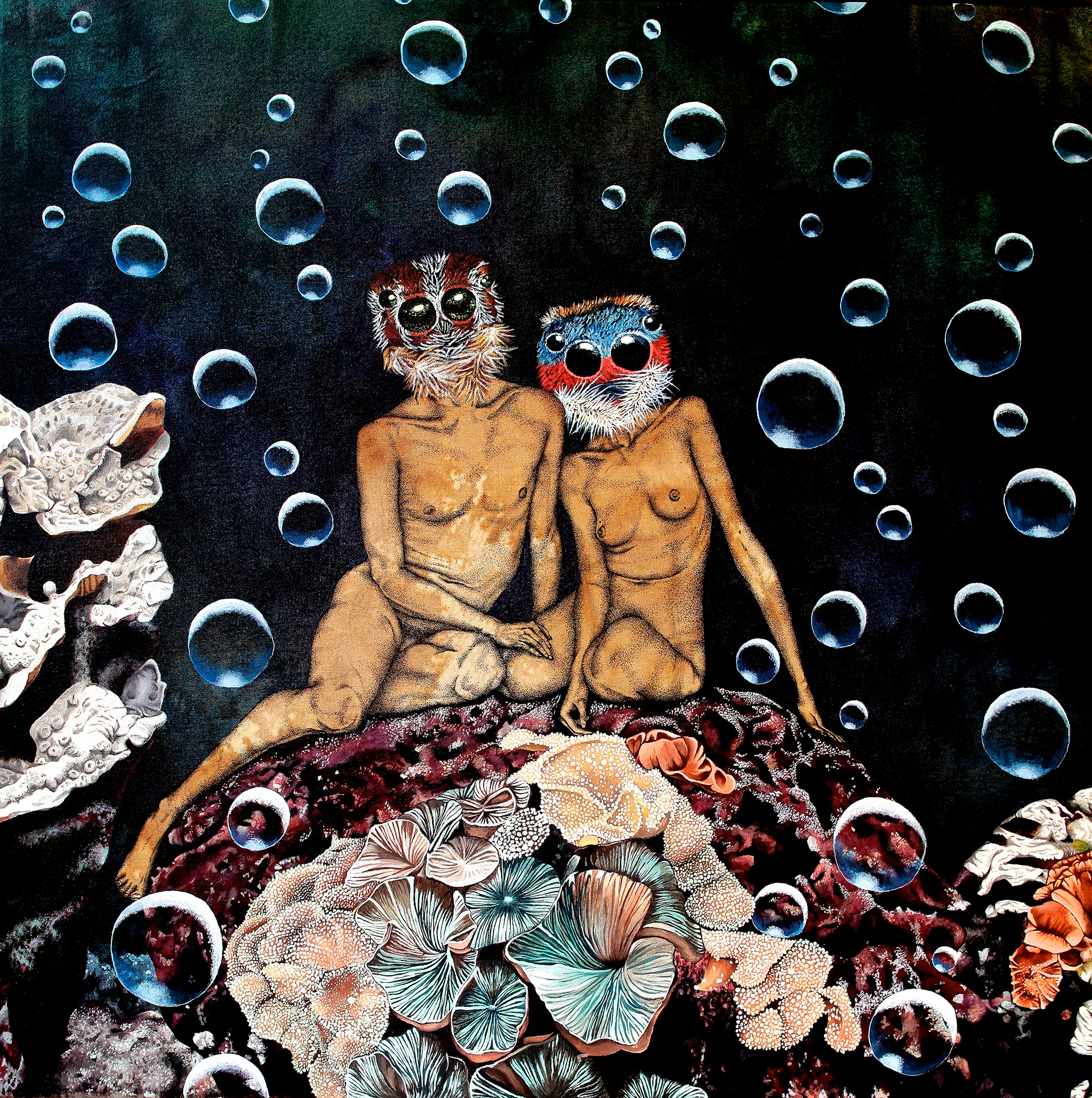 from down under / 60cm x 60cm / ink, coffee, thangka pigment, acrylic on canvas / 2019 / private collection