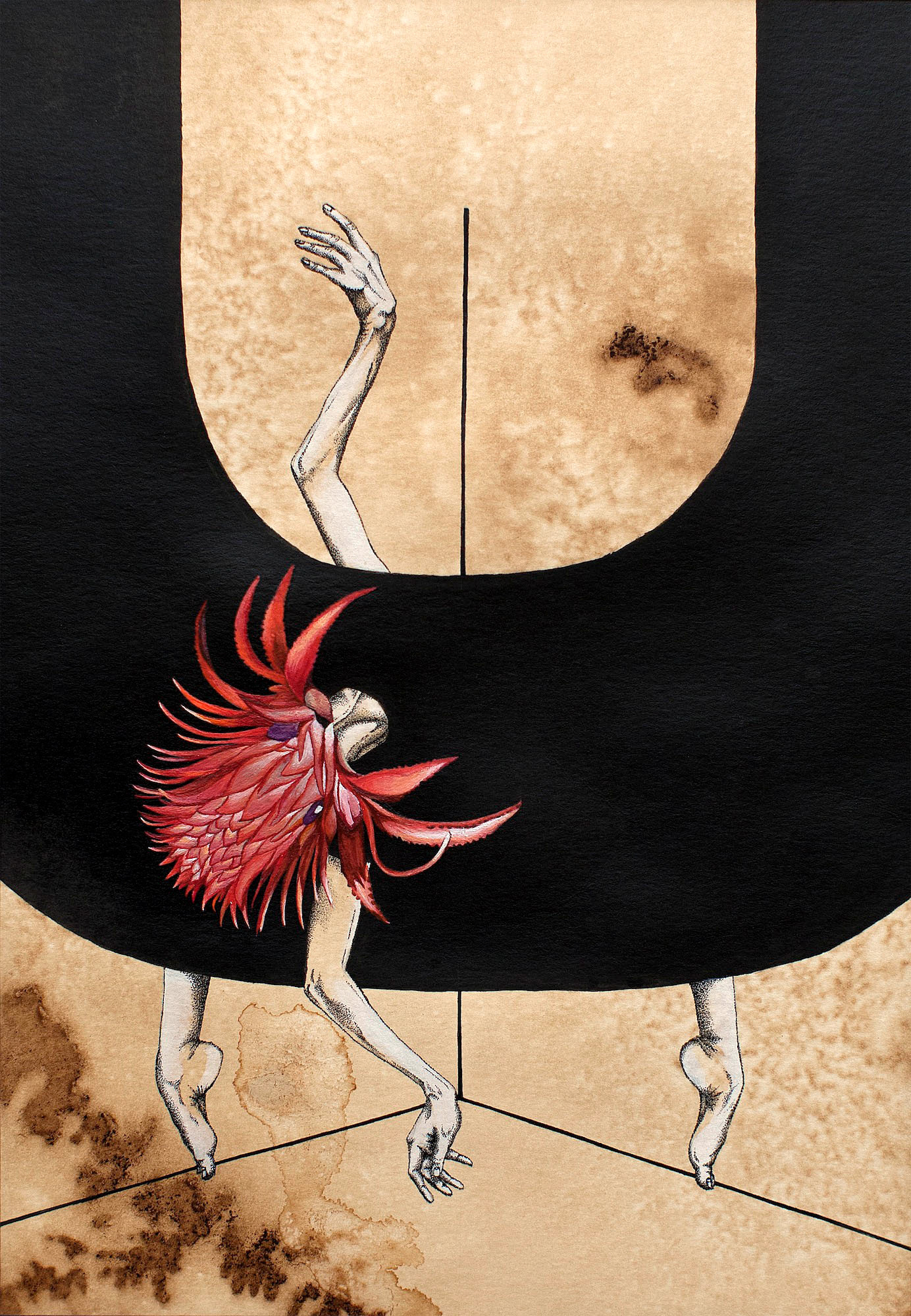Dancer / 21cm x 29.7cm / 2016 / private collectionink, acrylic, coffee on paper /