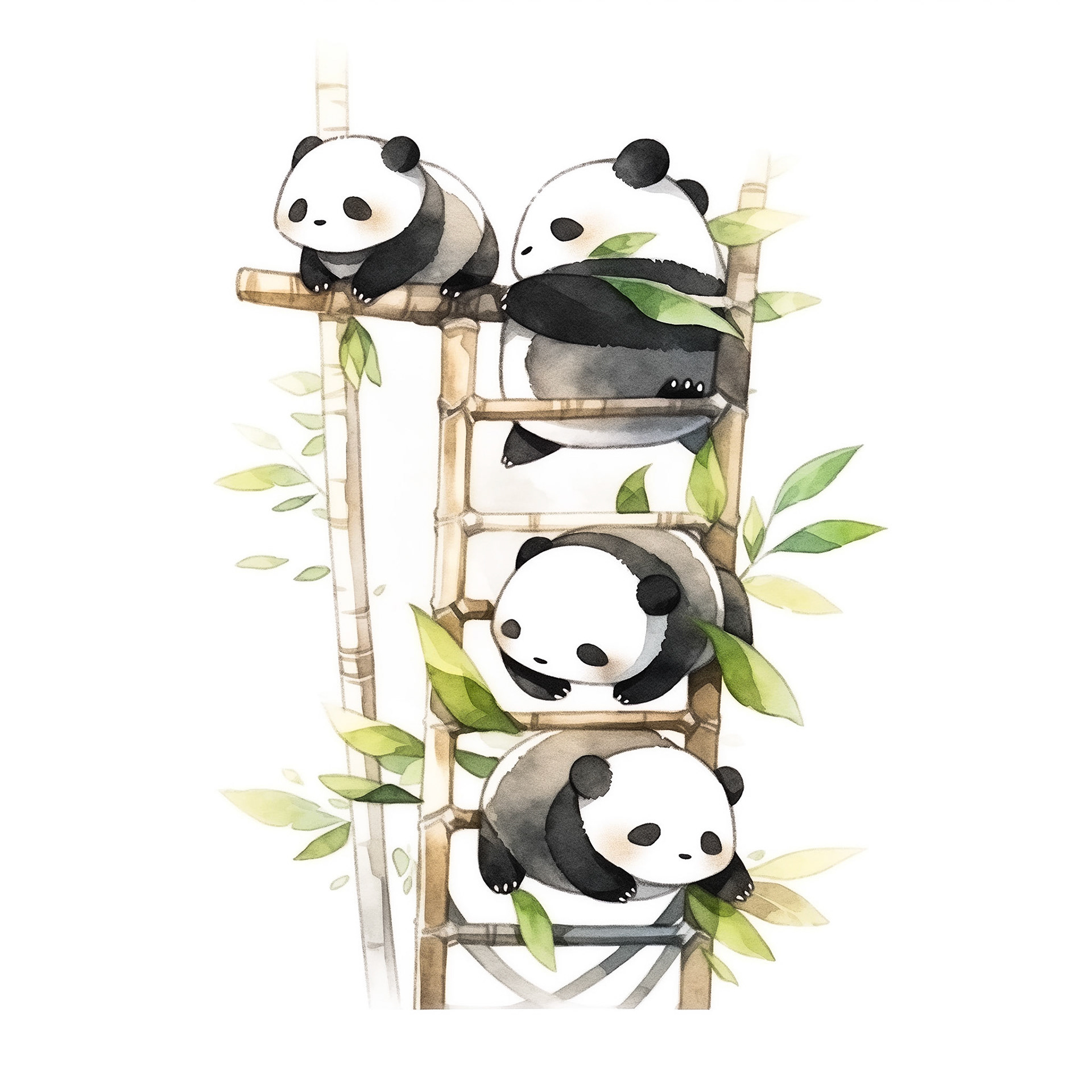 baby pandas in armor. in a bamboo treehouse. black and white. his head is tilted up. minimalistic bulbous watercolor, blended, irregular puddle, black and creame ink, strong lines on white background --style cute --stylize 250 --niji 5 Job ID: b51b4b1a-a97e-4bd6-bf8c-7be2f7c15392