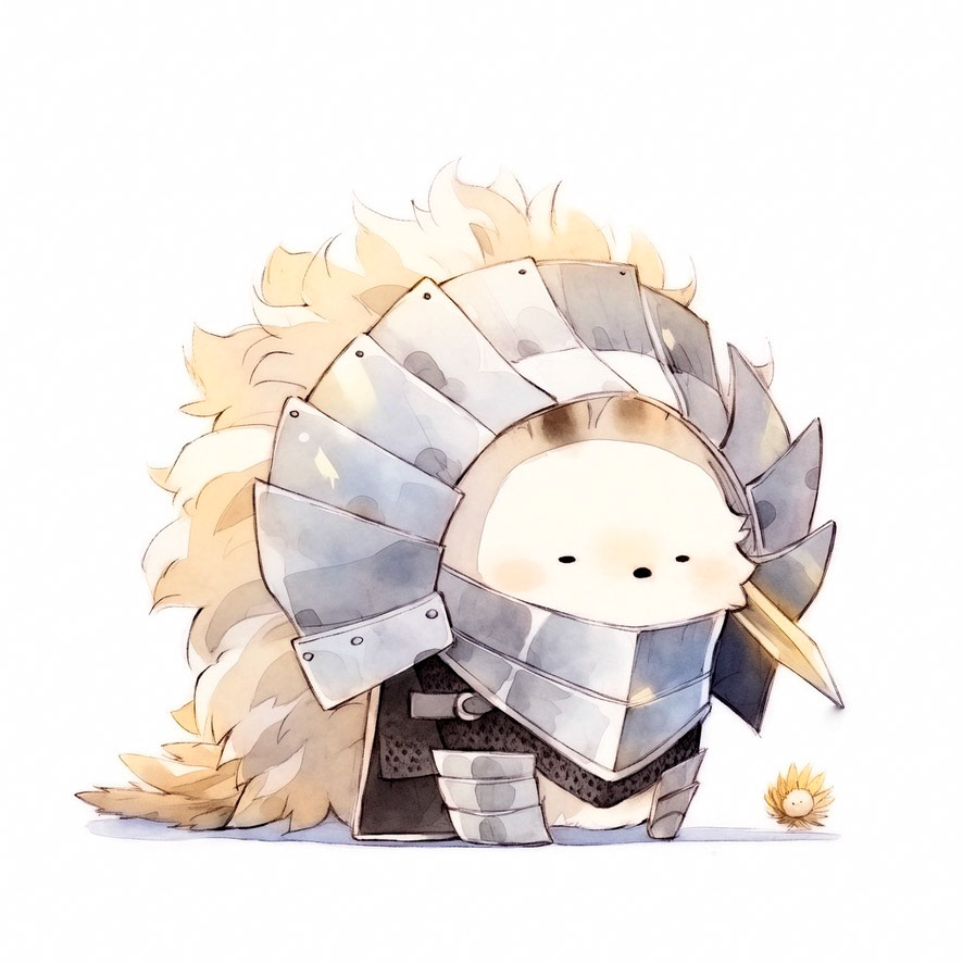 a lion wearing armor, his head is tilted back. minimalistic bulbous watercolor, blended, irregular puddle, black and creame ink, strong lines on white background --style cute --stylize 350 --niji 5 Job ID: 5b971c22-9307-4b4a-9bb7-04b0cfea5ad4