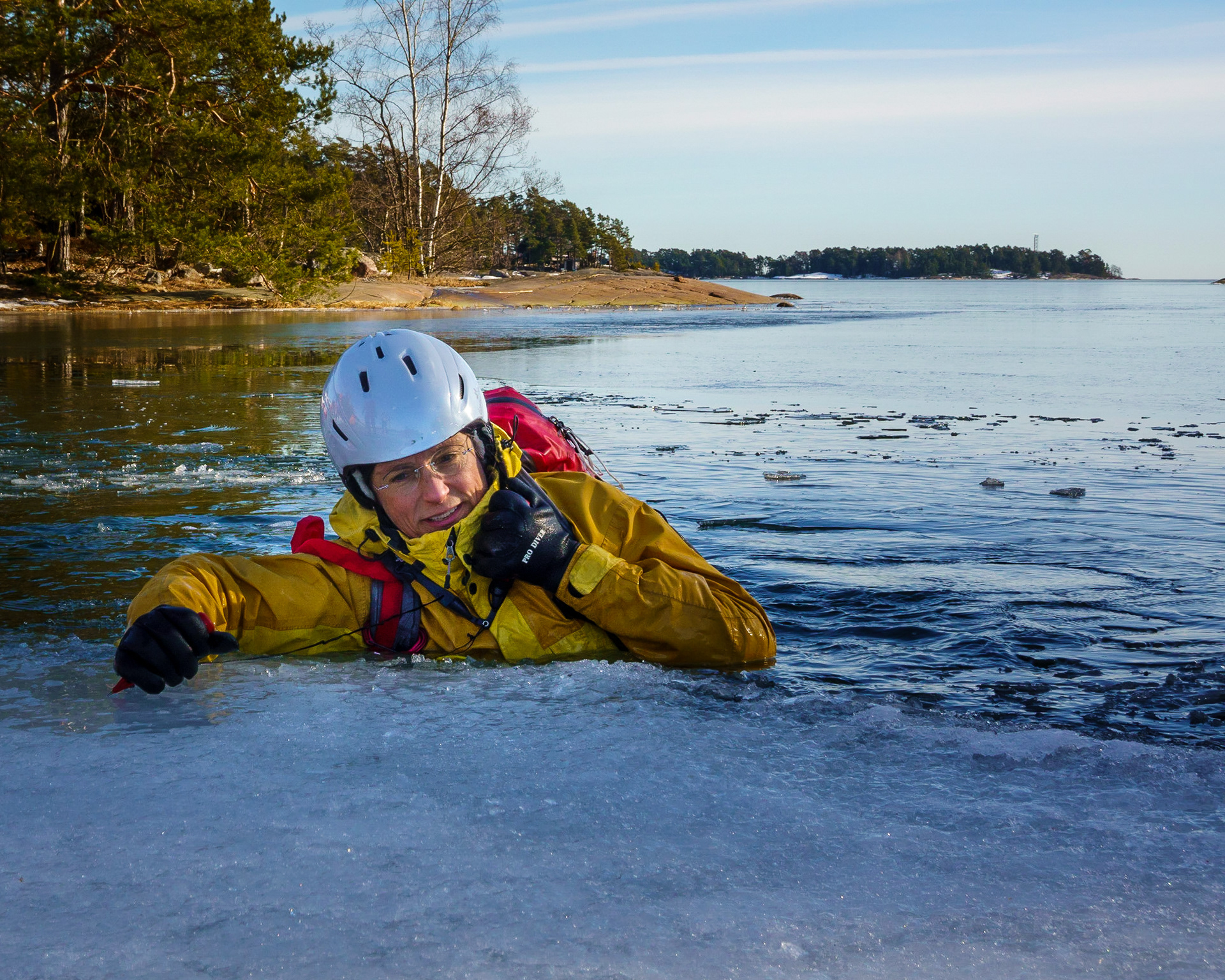Practicing falling into the water