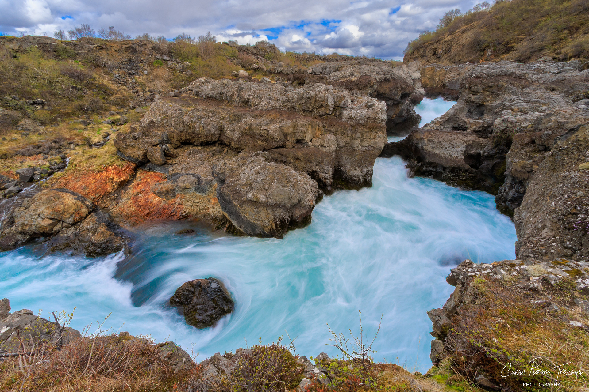 Barnafoss Iceland, blue glacial river, volcanic rock Iceland, Iceland canyon, river photography
