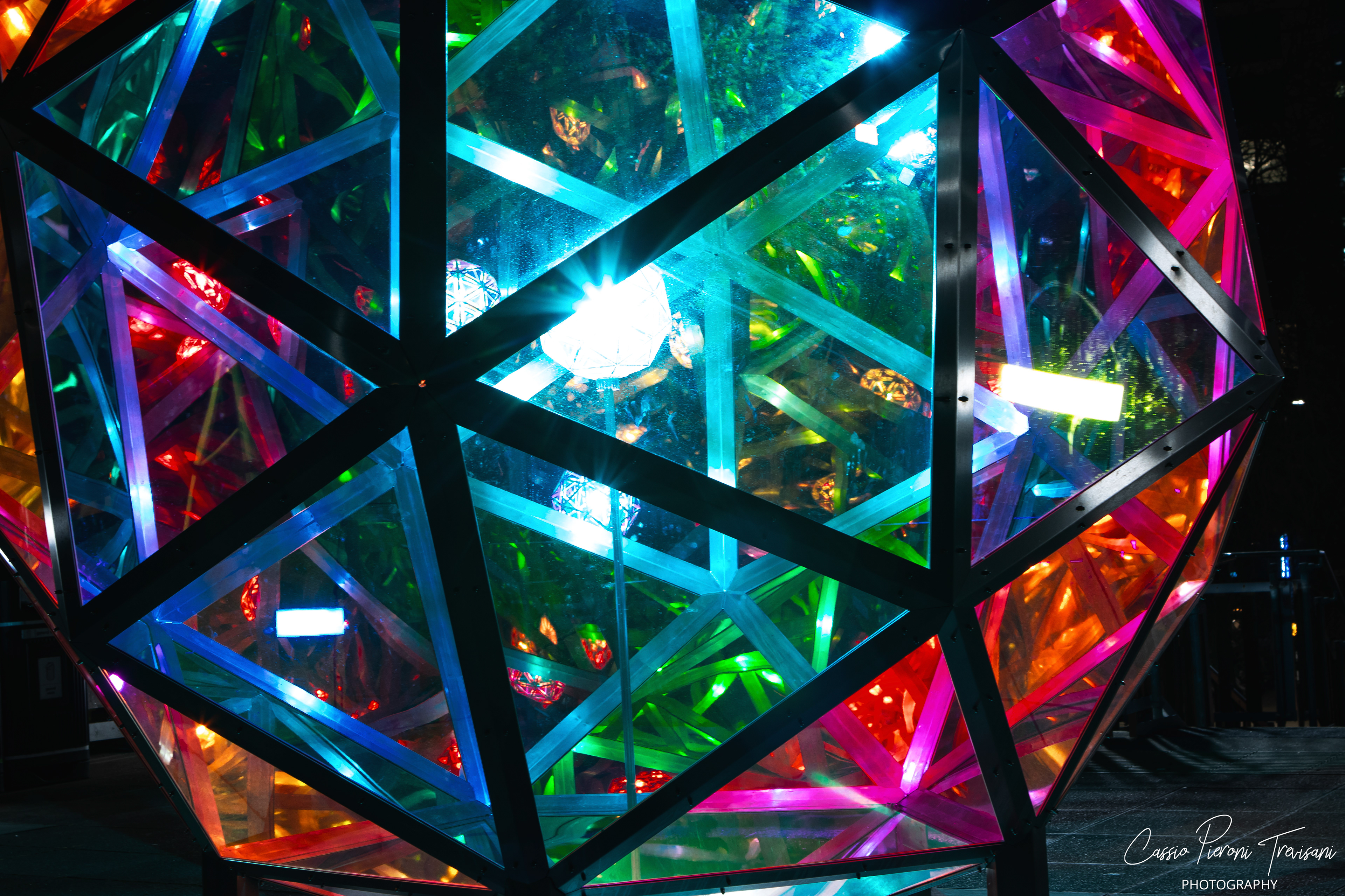 A geometric explosion of color and light — symmetry illuminated in the heart of the night.