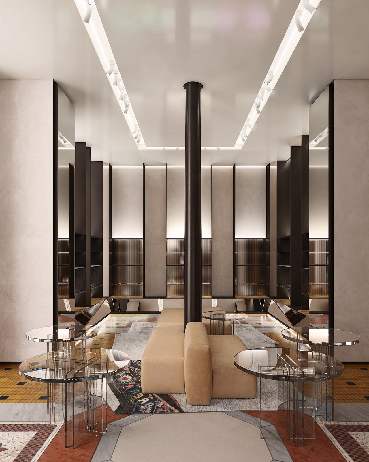 High-end shoe boutique imagery for Fratelli Rossetti in Milan with warm tones and black waxed metal details - Yume Visual