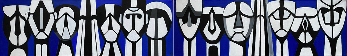 " Parathesis " 2021, 2 PANEL PAINTING, acrylic on canvas, 20 x 120 cm