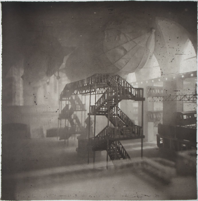 Zeppelins docking at Grand Central, 2013; Photogravure with gampi chine colle, 30 x 30 in.
