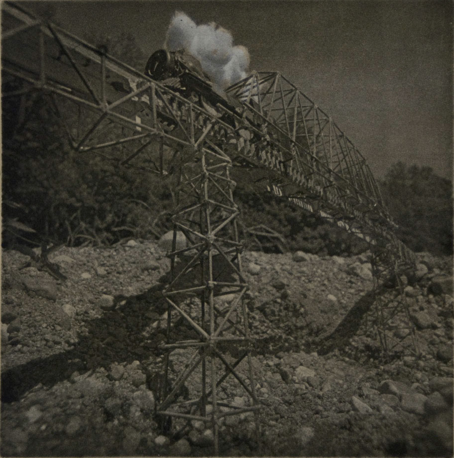 Bridge over Wood Creek, 2009; Photogravure , waxed, stained with tea, 8 x 8 in.