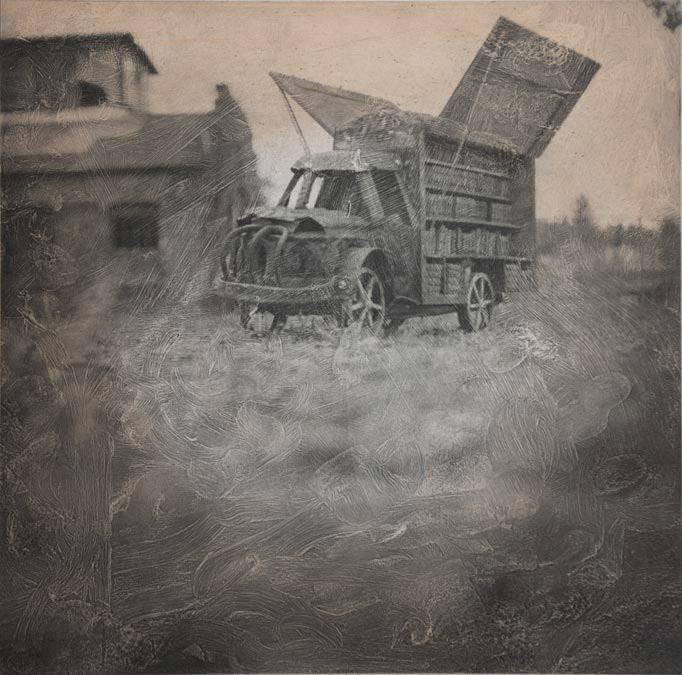 Bookmobile in Beacon, 2011; Photogravure with color aquatint, 11 x 11 in.