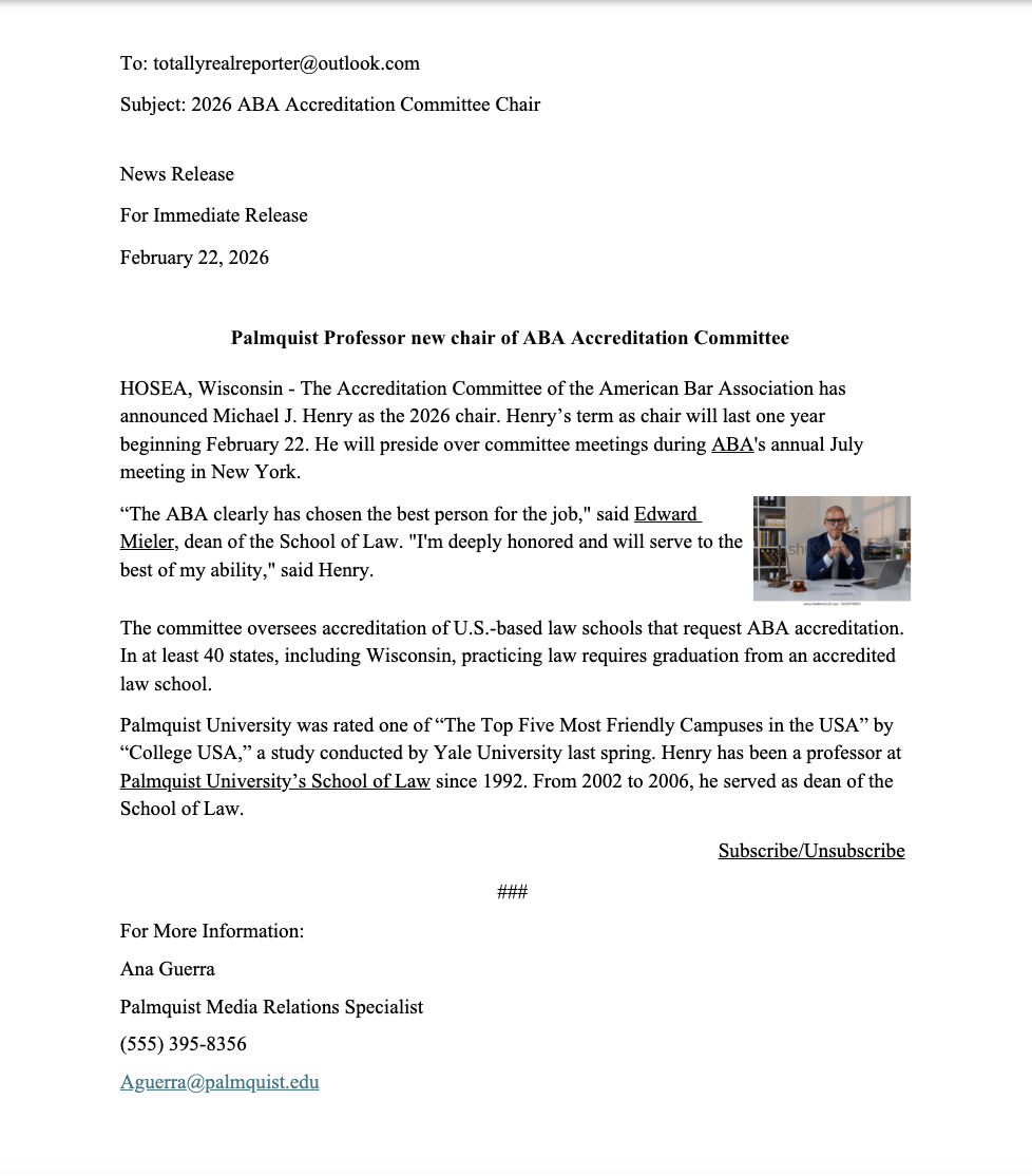 Mock Email Announcement News Release