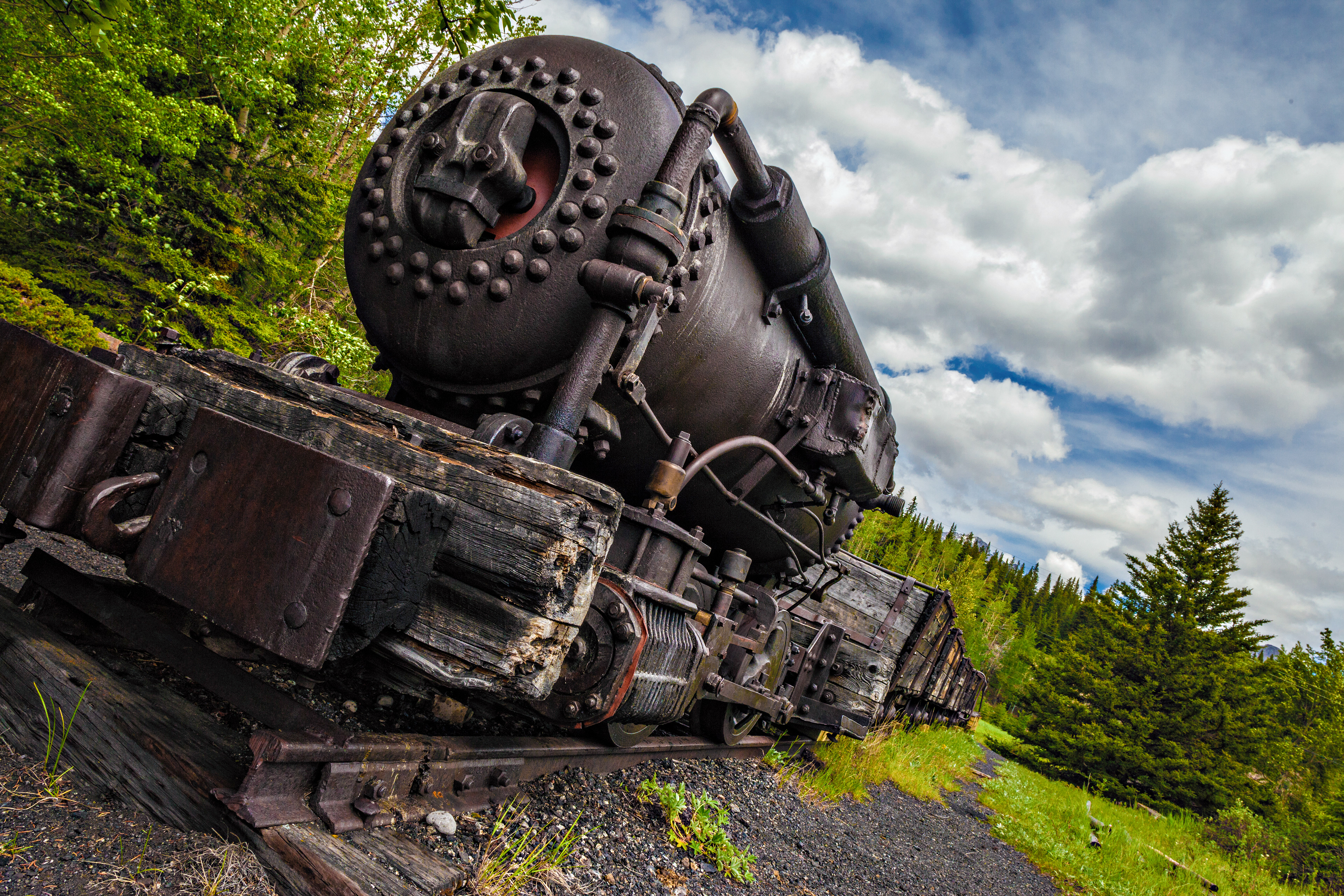 An old workhorse: this compressed air locomotive dates to 1901, and came from the nearby Old Canmore Mine.