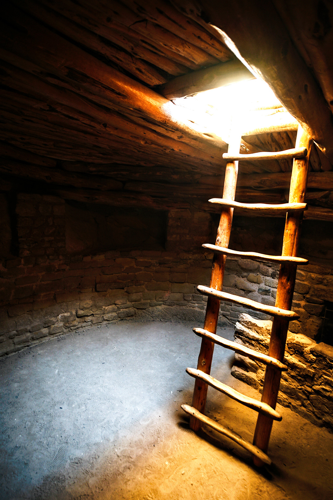 For me, the greatest joys of touring the cliff dwellings in Mesa Verde National Park is getting to actually walk through and amongst them. Kivas were ceremonial rooms that developed from Ancestral Puebloan pithouses. The interior of this kiva at SpruceTree House was possibly the most magical and mysterious place I had the privilege to visit in the park.