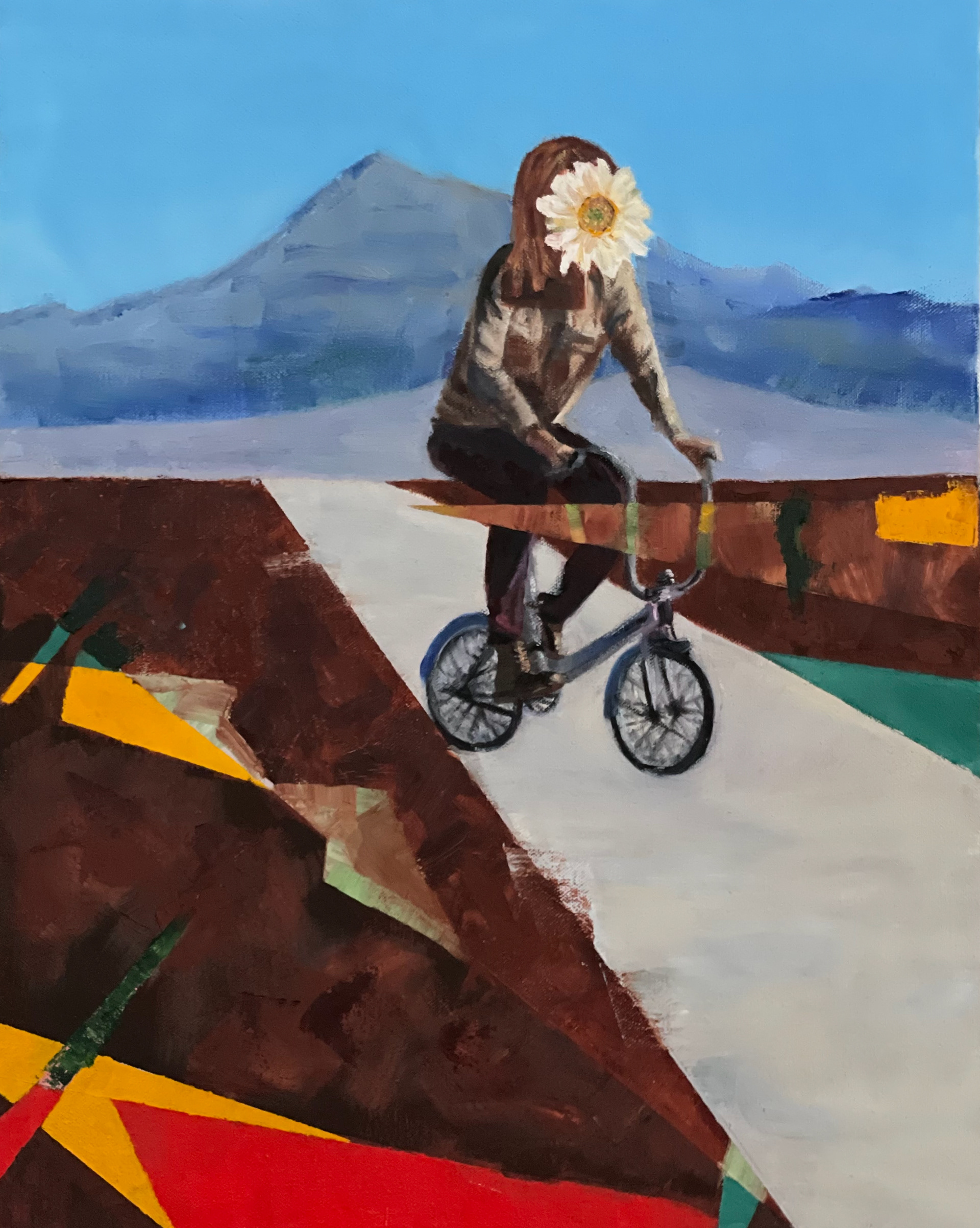 Oil Painting of Collaged Images: Surreal Cyclist