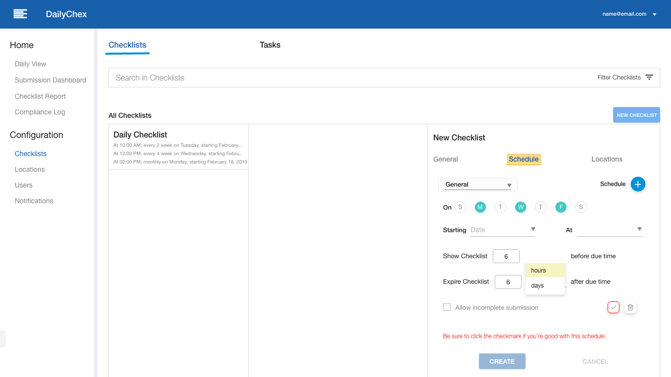 Checklist Configurator - Scheduling