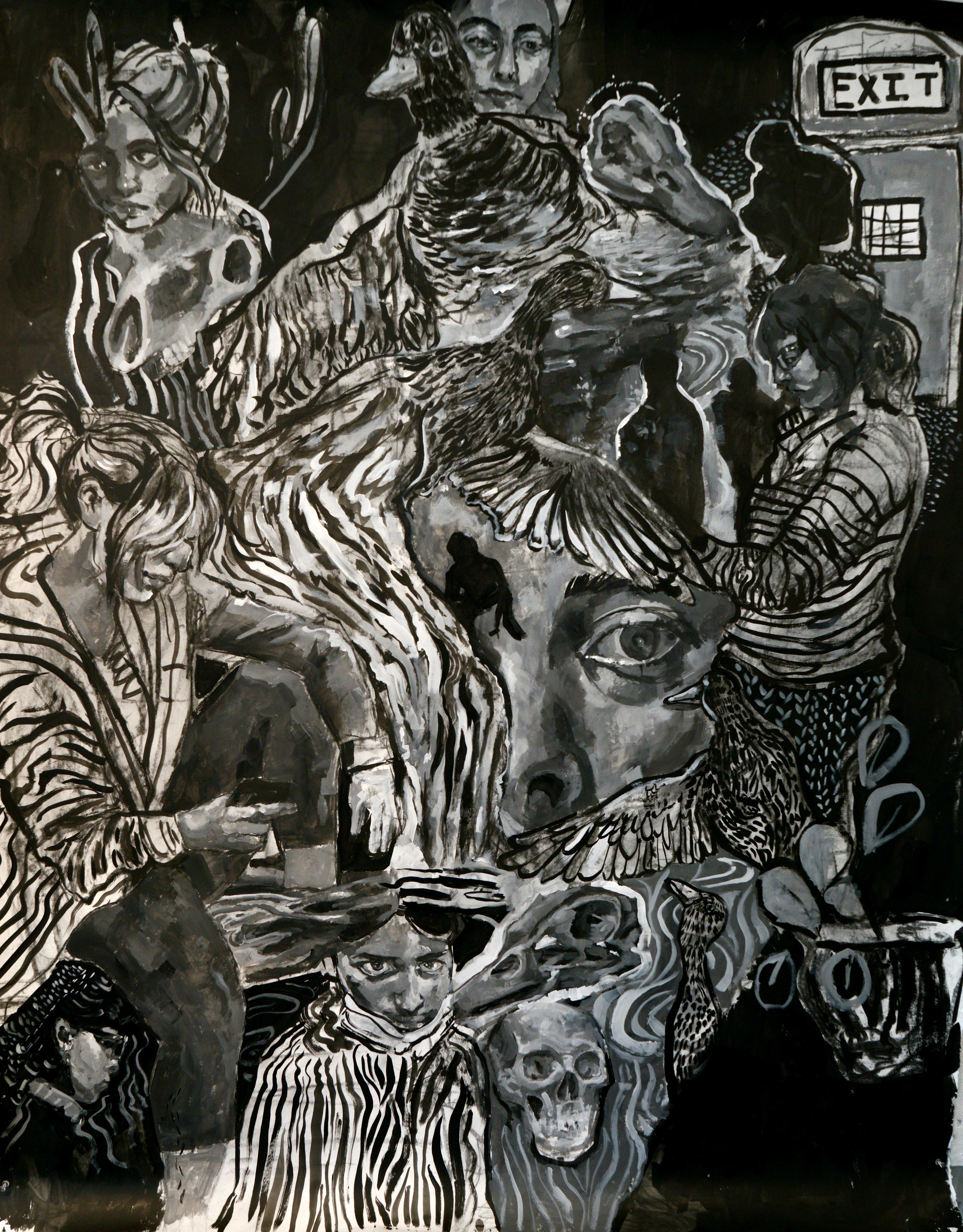 Murder at Barley Lake Mixed Media on paper 5' by 5'