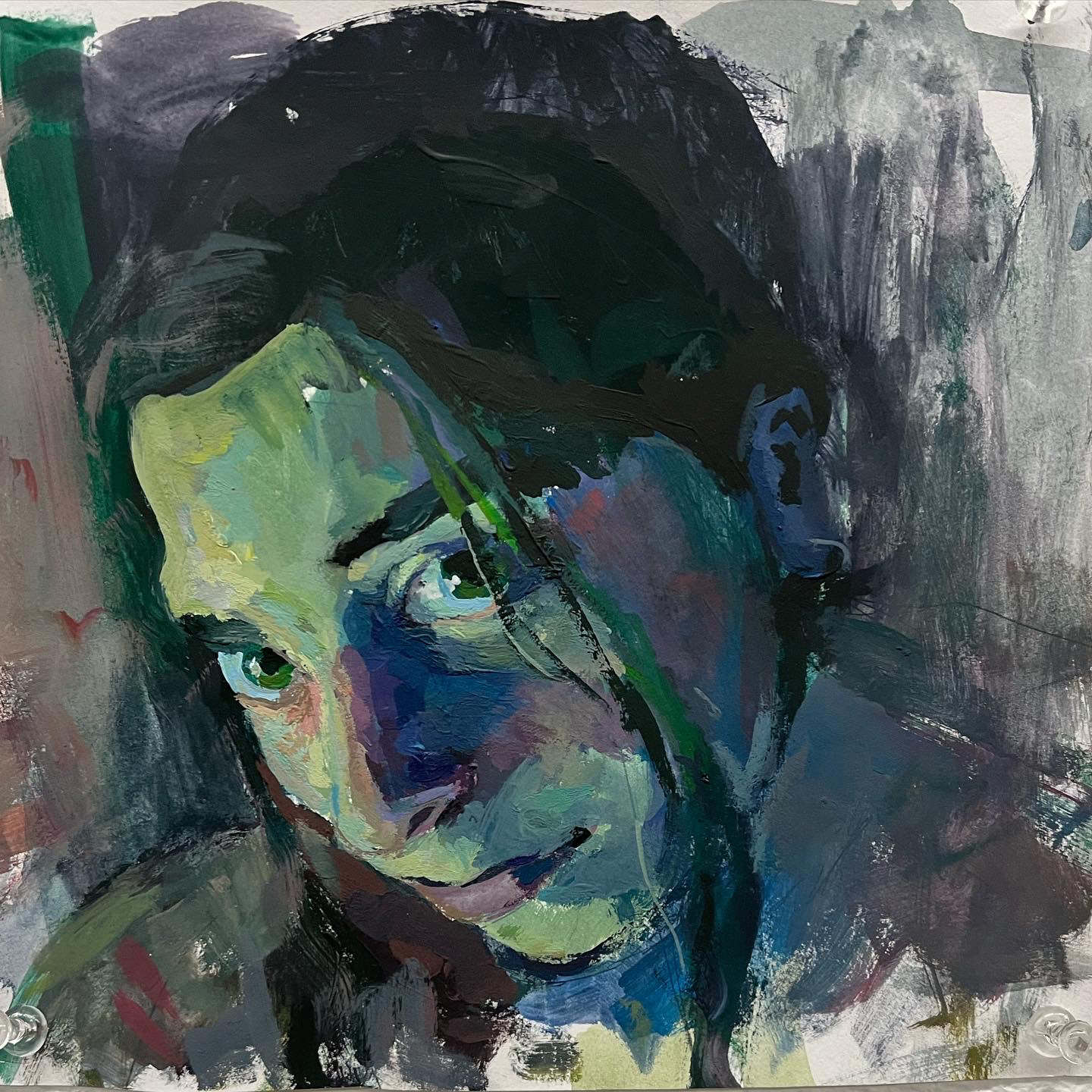 Self Portrait acrylic gouache on paper 8" by 8"