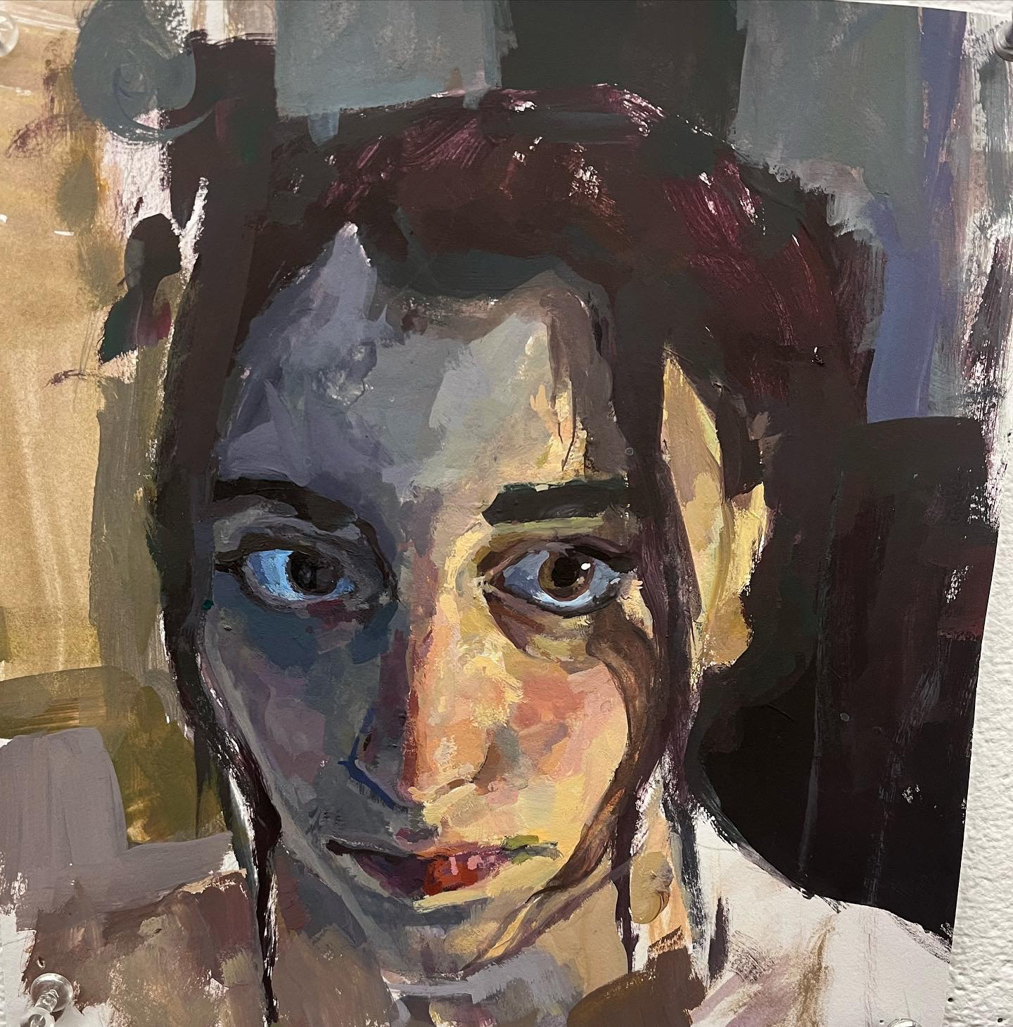 Self Portrait Acrylic gouache on paper 8" by 8"