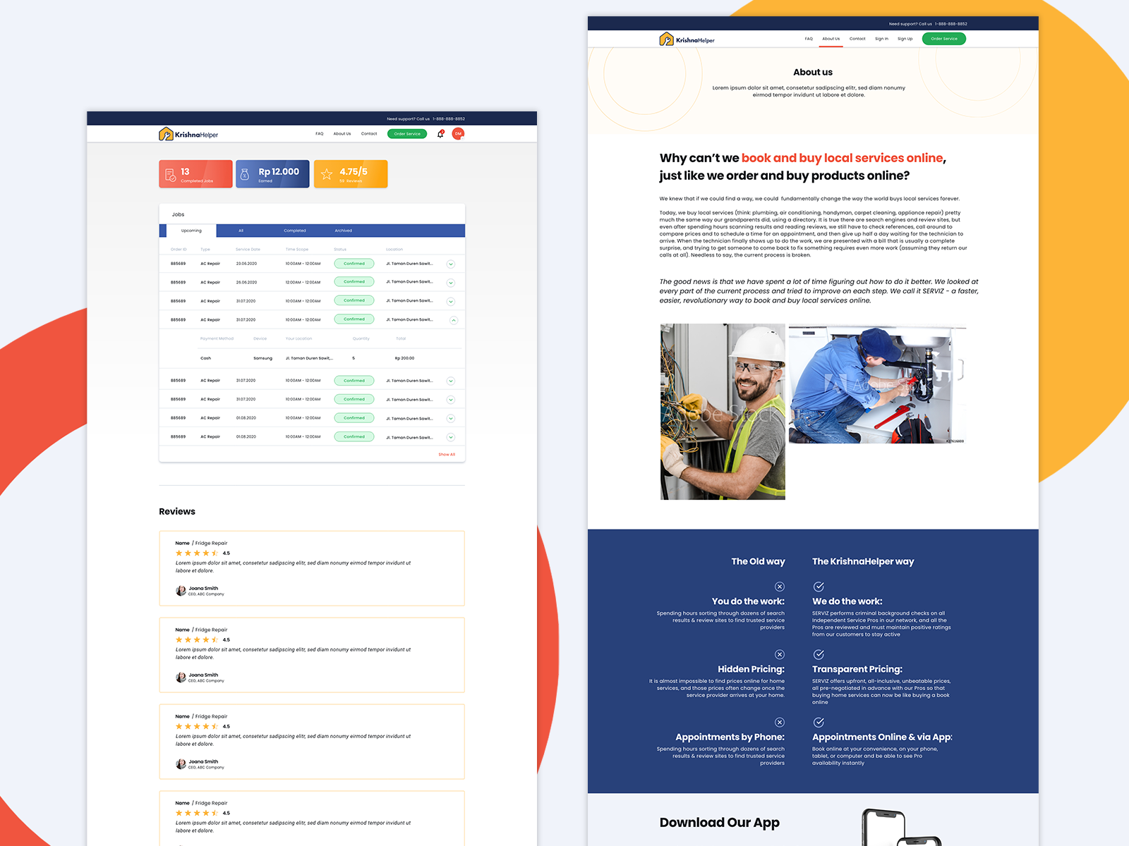 Workers dashboard and About page