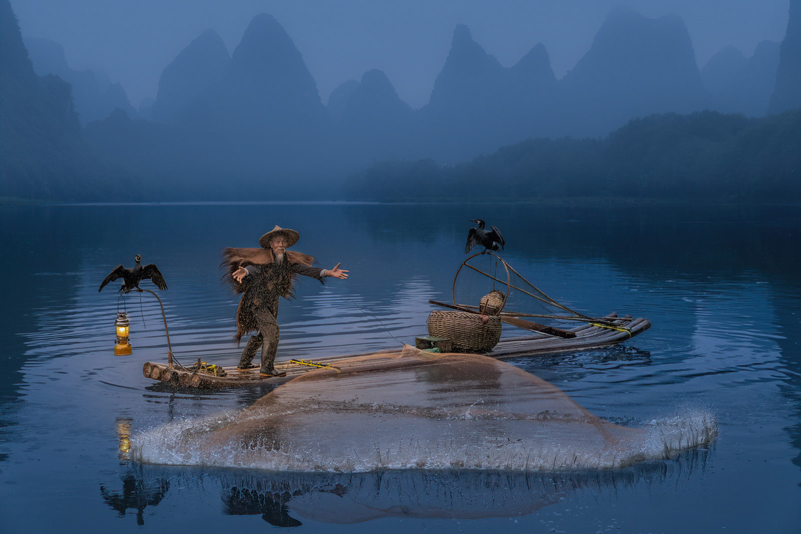 Li River Casting Net Blue Hour Light