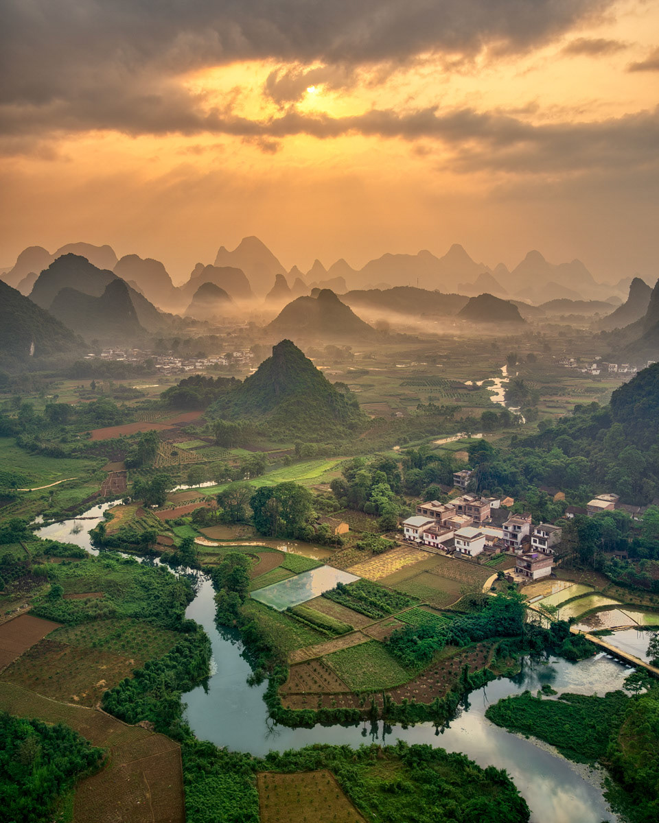 Landscape at Sunset from Cuiping Hill Yangshuo Guilin
