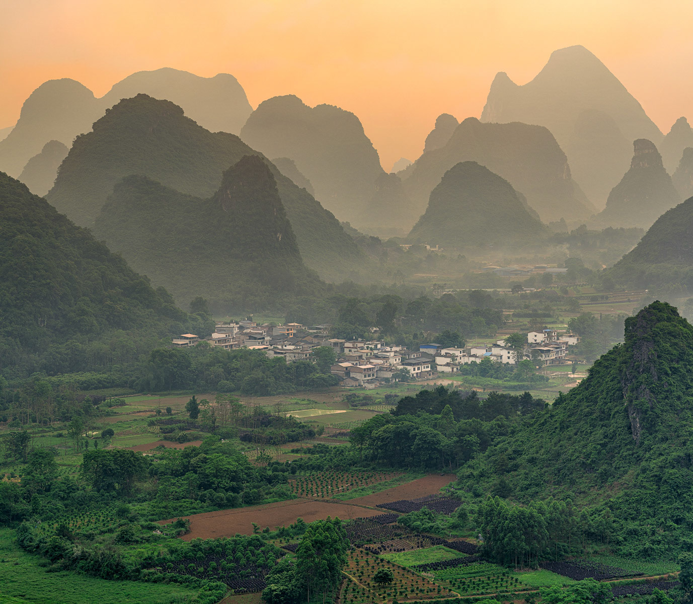 Sunrise Landscape at Cuiping Hill Guilin