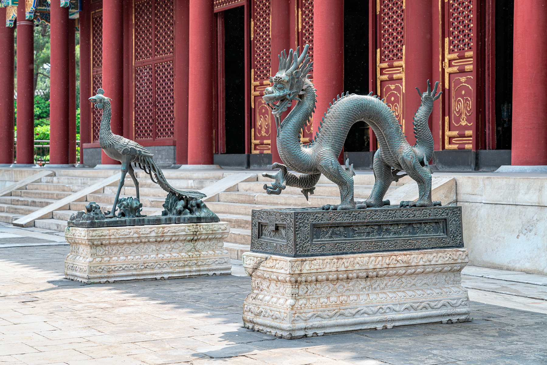 Ancient Bronze Dragon and Crane Statues Summer Palace Beijing