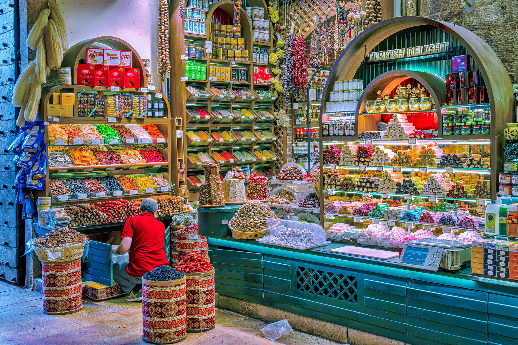 Preparing the Display in the Spice (Egyptian) Bazaar Istanbul