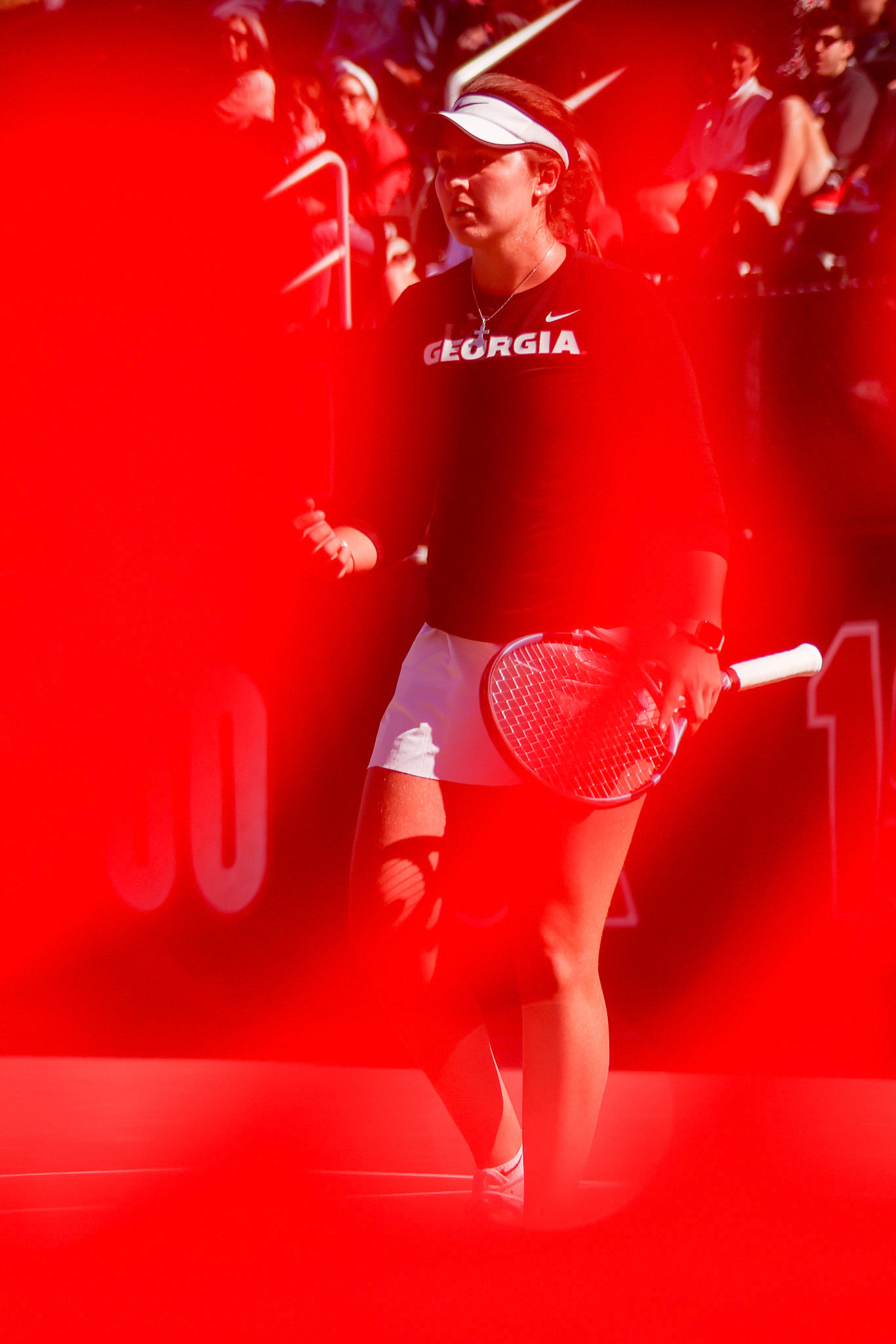 Georgia tennis player Guillermina Grant during Georgia’s match against Arkansas at Henry Feild Stadium inside the Dan Magill Tennis Complex in Athens, Ga., on Friday, March 21, 2025. (Blake Caviness/UGAAA)