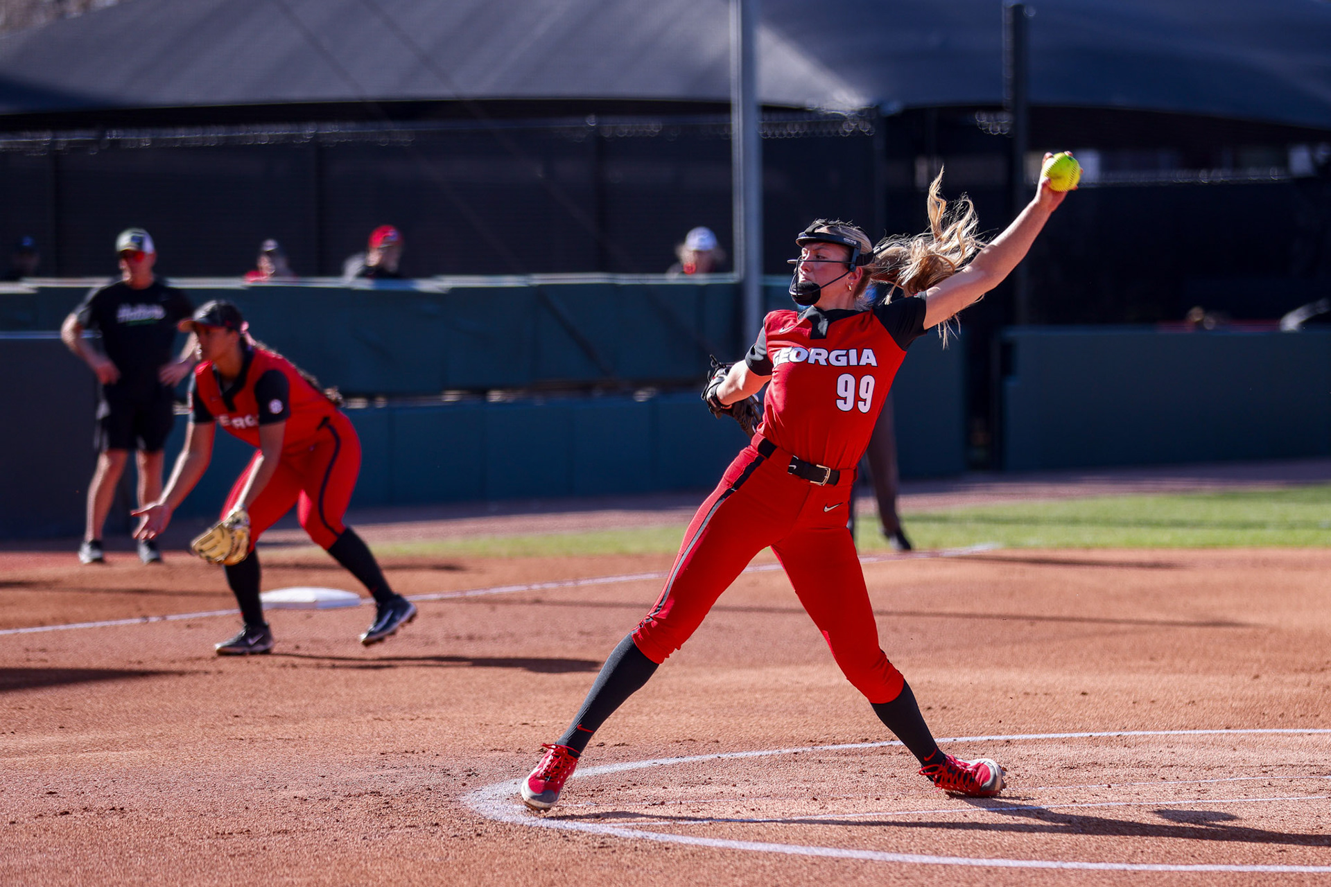 Georgia pitcher Lilli Backes (99) during Georgia’s game against Stetson in the 2025 Bulldog Classic at Jack Turner Stadium in Athens, Ga., on Friday, Feb. 28, 2025. (Blake Caviness/UGAAA)