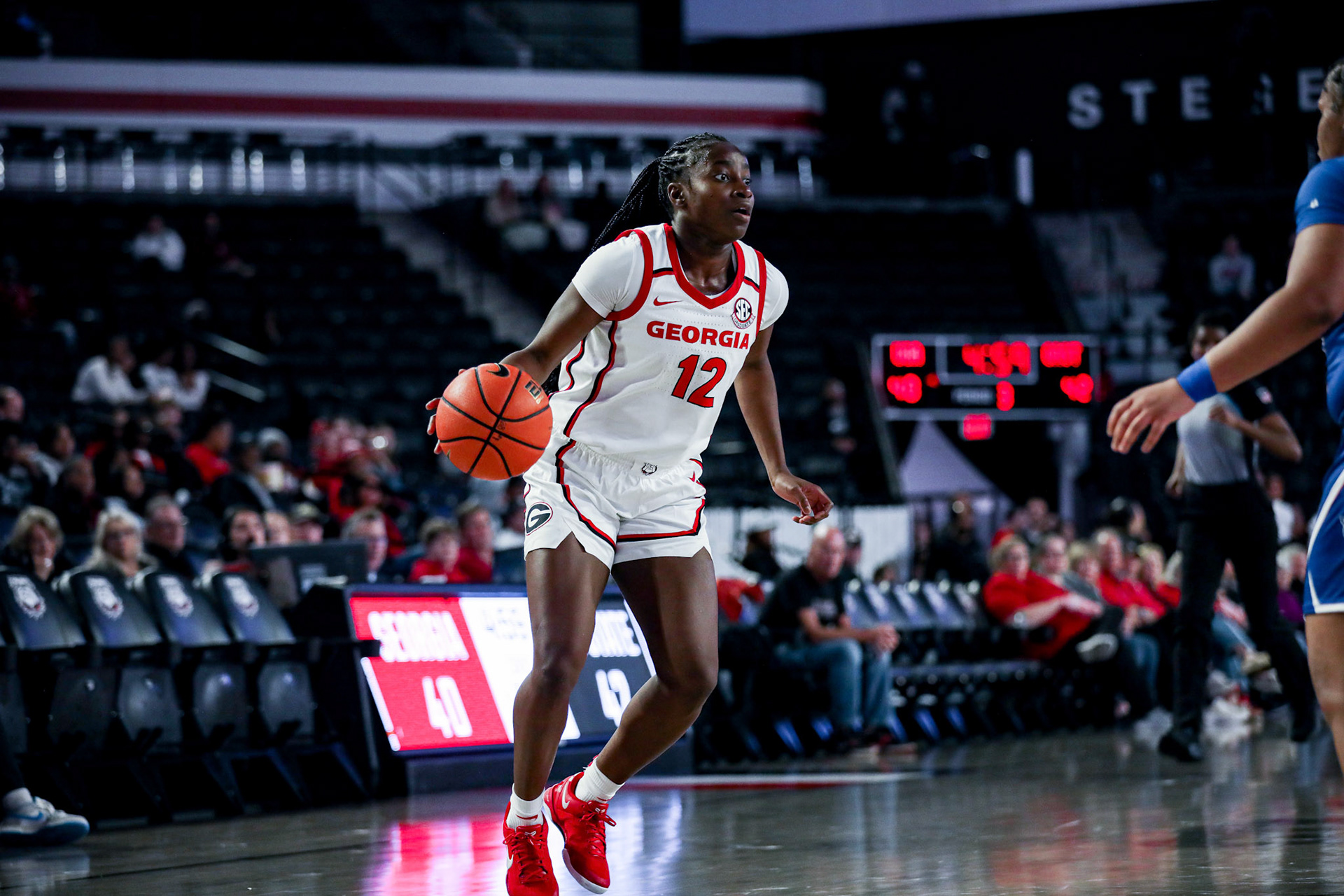 Georgia guard Roxane Makolo (12) during Georgia’s game against Georgia State at Stegeman Coliseum in Athens, Ga., on Nov. 14, 2024. (Blake Caviness/UGAAA)