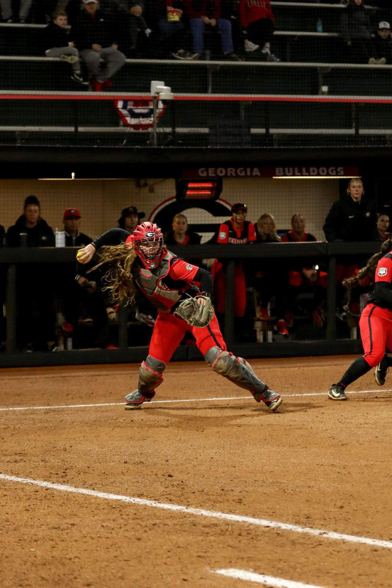Georgia catcher Marisa Miller (56) during Georgia’s game against Michigan State in the 2025 Red &amp; Black Showcase presented by T-Mobile at Jack Turner Stadium in Athens, Ga., on Friday, Feb. 14, 2025. (Blake Caviness/UGAAA)