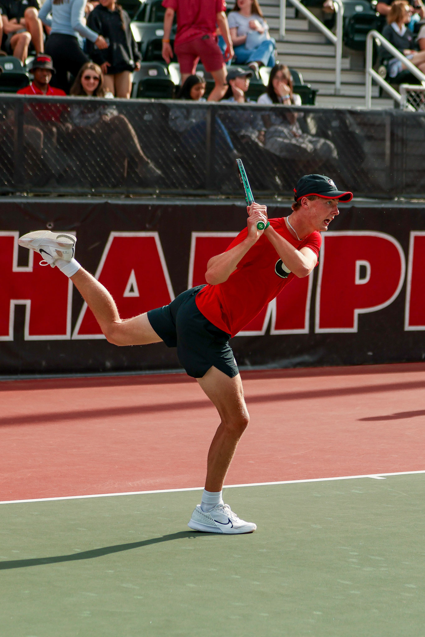 Georgia tennis player Freddy Blaydes during Georgia’s match against Vanderbilt at the Henry Field Stadium at the Dan Magill Tennis Complex in Athens, Ga., on Friday, April 11, 2025. (Blake Caviness/UGAAA)