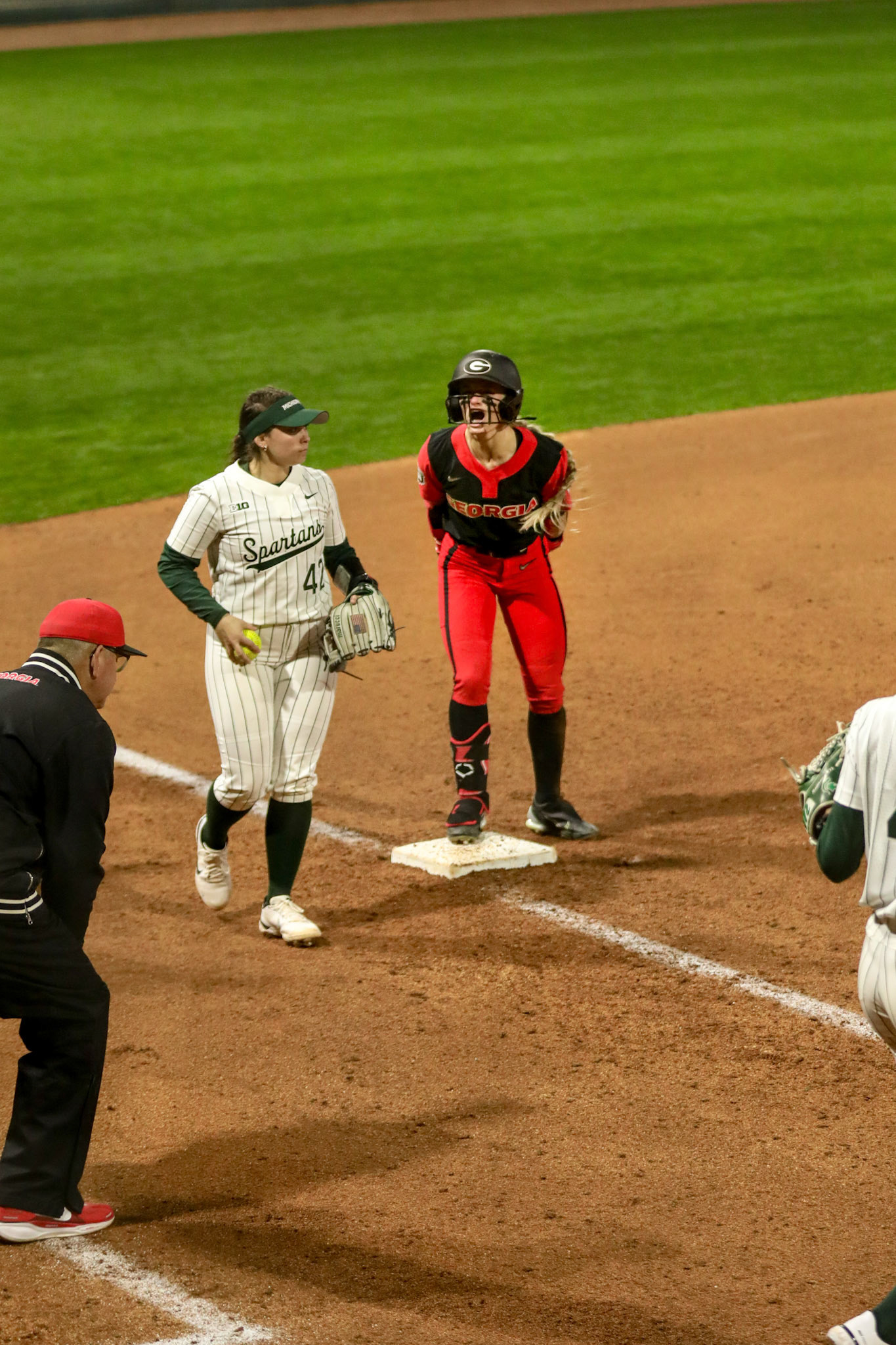 Georgia outfielder Dallis Goodnight (1) during Georgia’s game against Michigan State in the 2025 Red &amp; Black Showcase presented by T-Mobile at Jack Turner Stadium in Athens, Ga., on Friday, Feb. 14, 2025. (Blake Caviness/UGAAA)