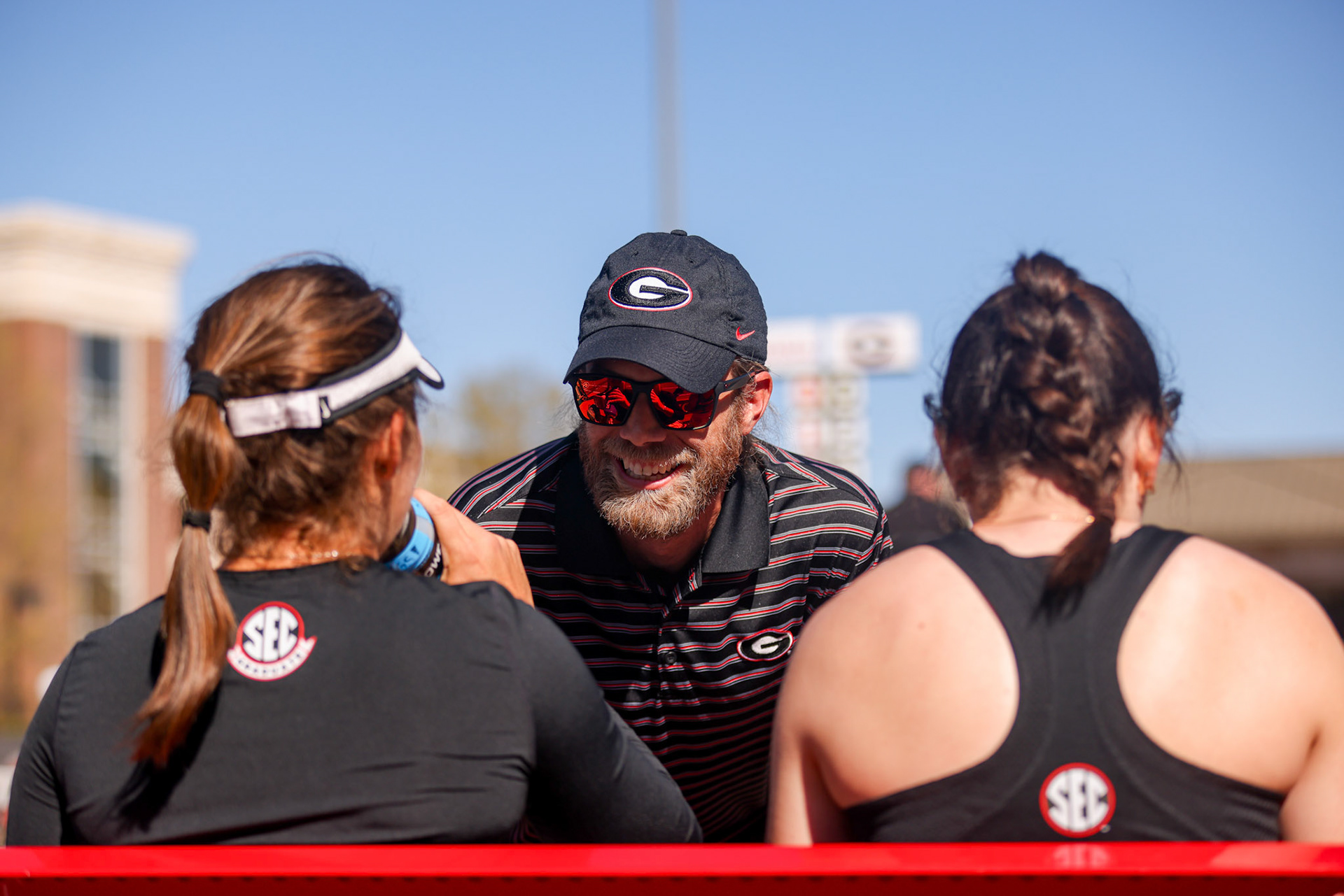 Georgia assistant coach Will Reynolds during Georgia’s match against Arkansas at Henry Feild Stadium inside the Dan Magill Tennis Complex in Athens, Ga., on Friday, March 21, 2025. (Blake Caviness/UGAAA)