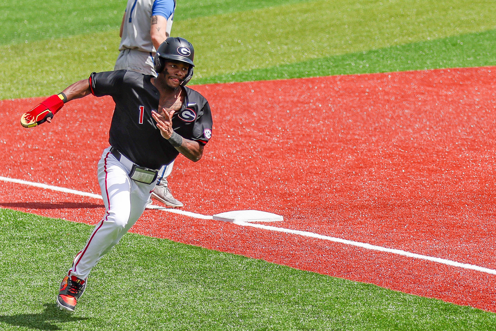Georgia infielder/outfielder Tre Phelps (1) during Georgia’s game against Kentucky at Foley Field in Athens, Ga., on Sunday, March 16, 2025. (Blake Caviness/UGAAA)