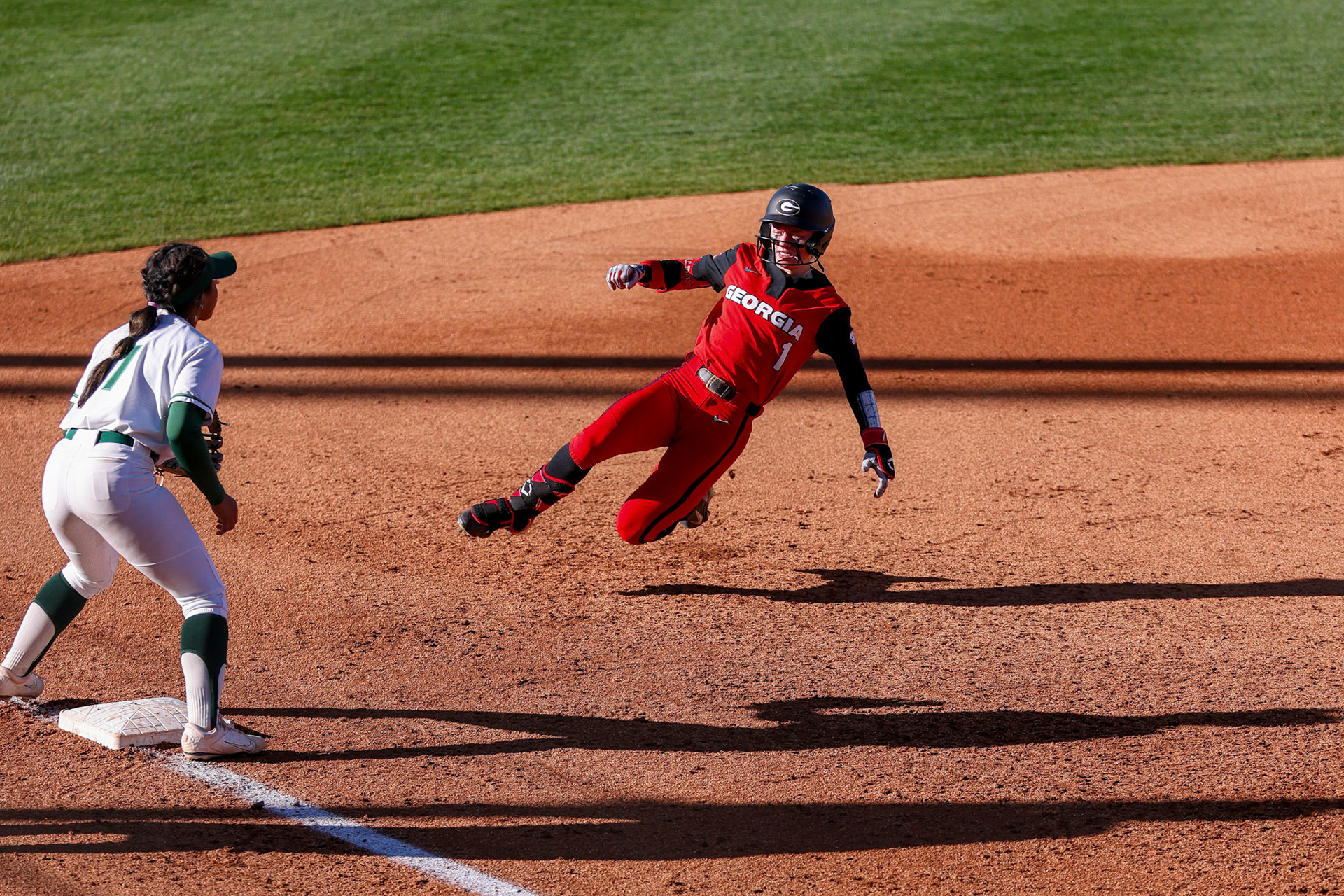 Georgia outfielder Dallis Goodnight (1) during Georgia’s game against Stetson in the 2025 Bulldog Classic at Jack Turner Stadium in Athens, Ga., on Friday, Feb. 28, 2025. (Blake Caviness/UGAAA)