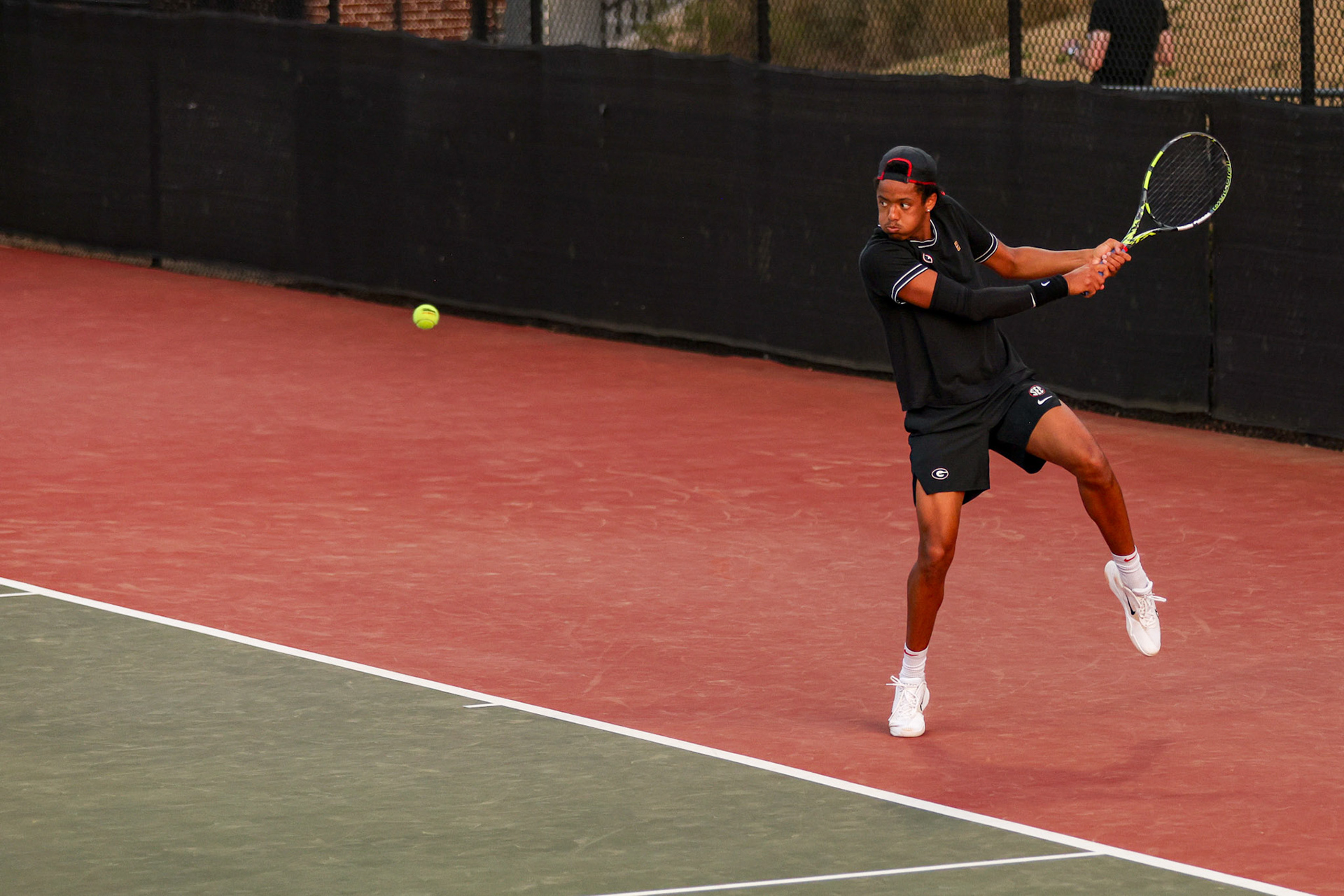 Georgia tennis player Niels Ratiu during Georgia’s match against Vanderbilt at the Henry Field Stadium at the Dan Magill Tennis Complex in Athens, Ga., on Friday, March 27, 2025. (Blake Caviness/UGAAA)