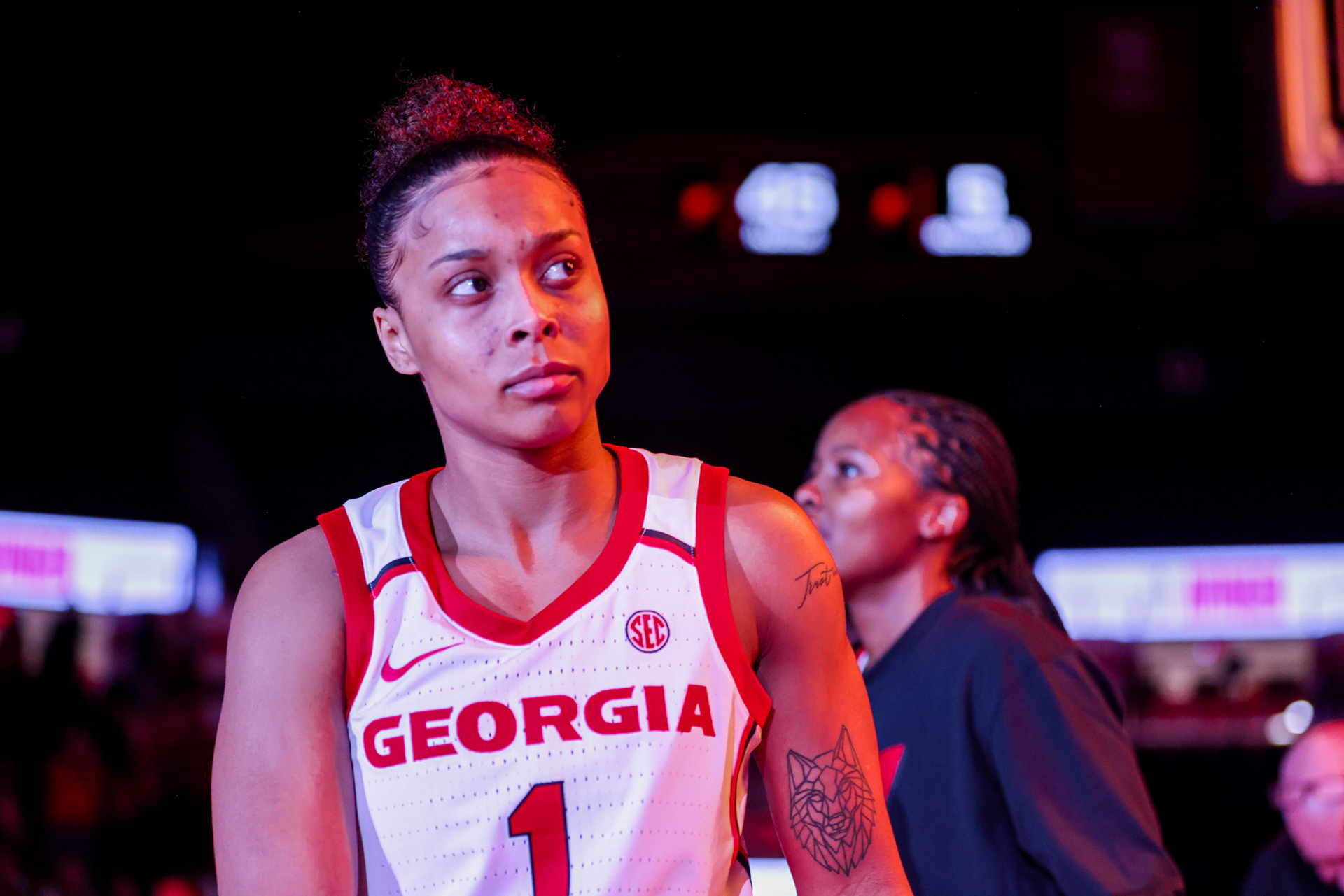 Georgia guard Asia Avinger (1) before Georgia’s game against Kentucky at Stegeman Coliseum in Athens, Ga., on Sunday, Jan. 19, 2025. (Blake Caviness/UGAAA)
