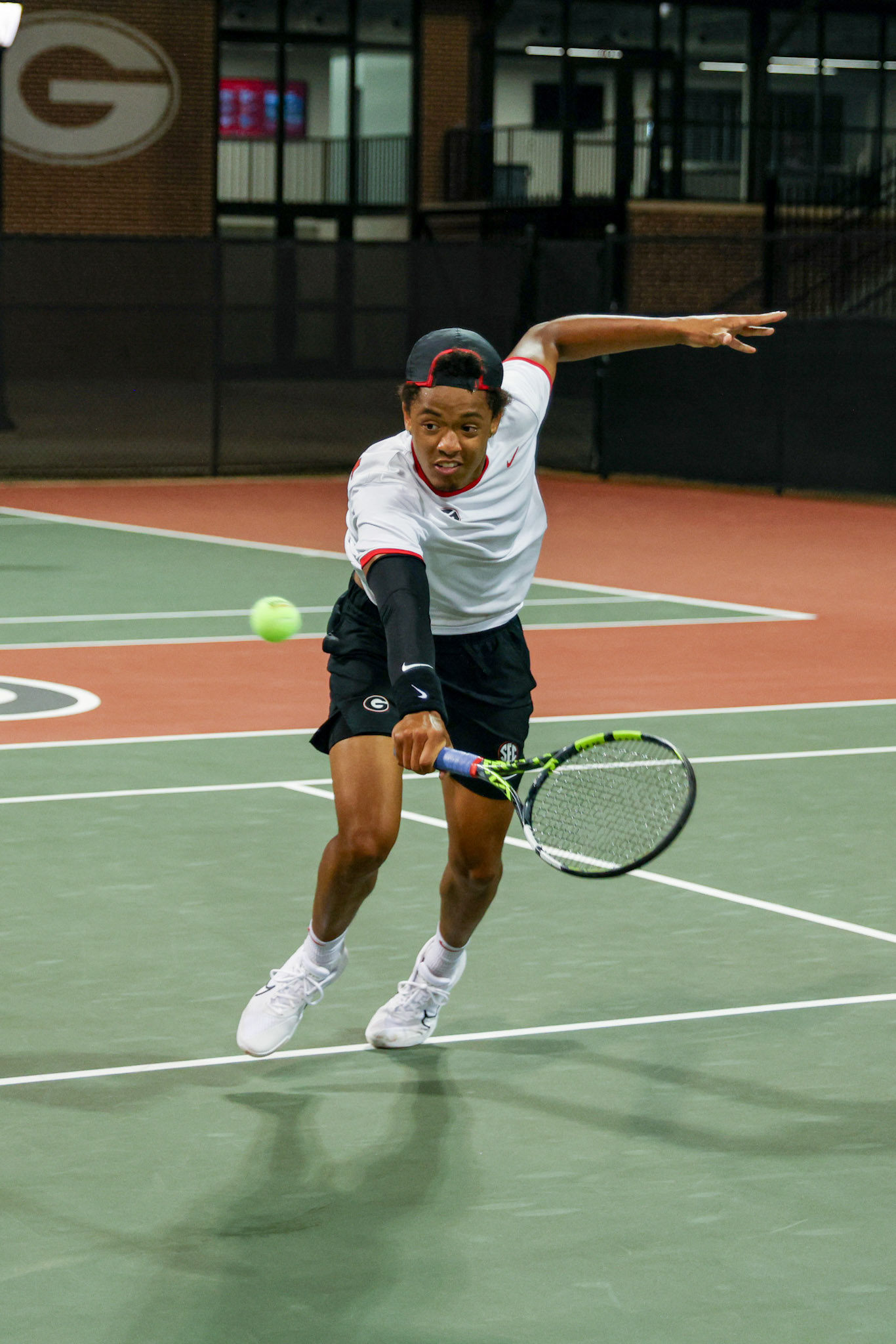 Georgia tennis player Niels Ratiu during Georgia’s match against Texas at the Henry Field Stadium at the Dan Magill Tennis Complex in Athens, Ga., on Friday, April 11, 2025. (Blake Caviness/UGAAA)