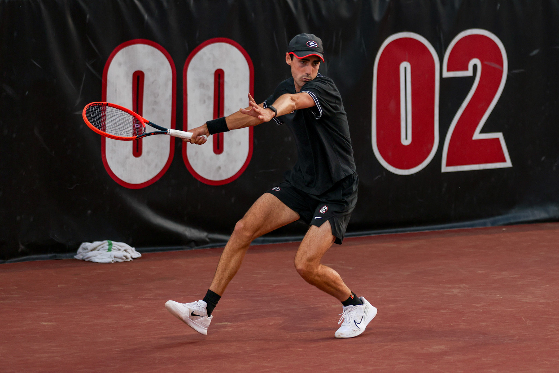 Georgia tennis player Thomas Paulsell during Georgia’s match against Vanderbilt at the Henry Field Stadium at the Dan Magill Tennis Complex in Athens, Ga., on Friday, March 27, 2025. (Blake Caviness/UGAAA)