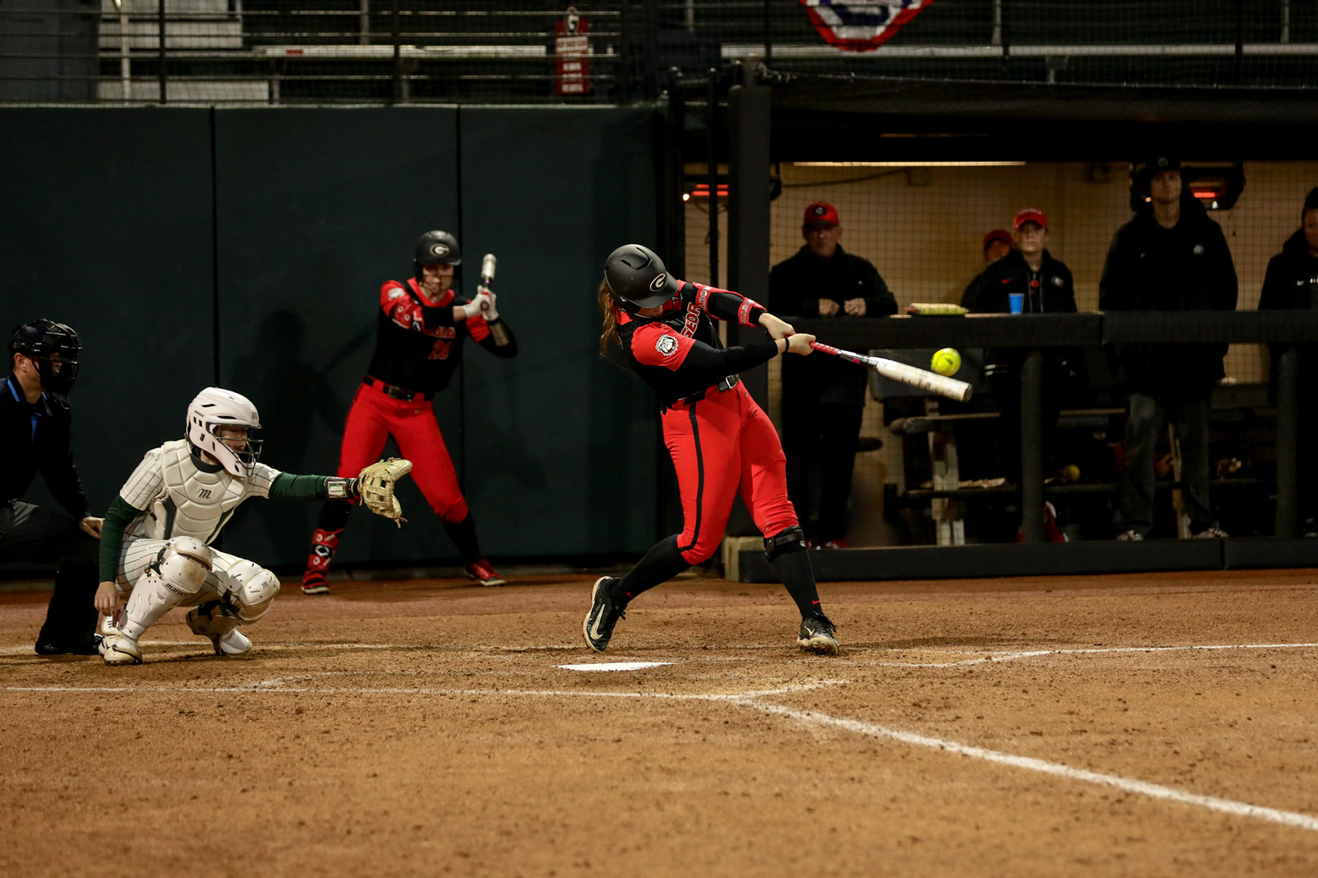 Georgia catcher Marisa Miller (56) during Georgia’s game against Michigan State in the 2025 Red &amp; Black Showcase presented by T-Mobile at Jack Turner Stadium in Athens, Ga., on Friday, Feb. 14, 2025. (Blake Caviness/UGAAA)