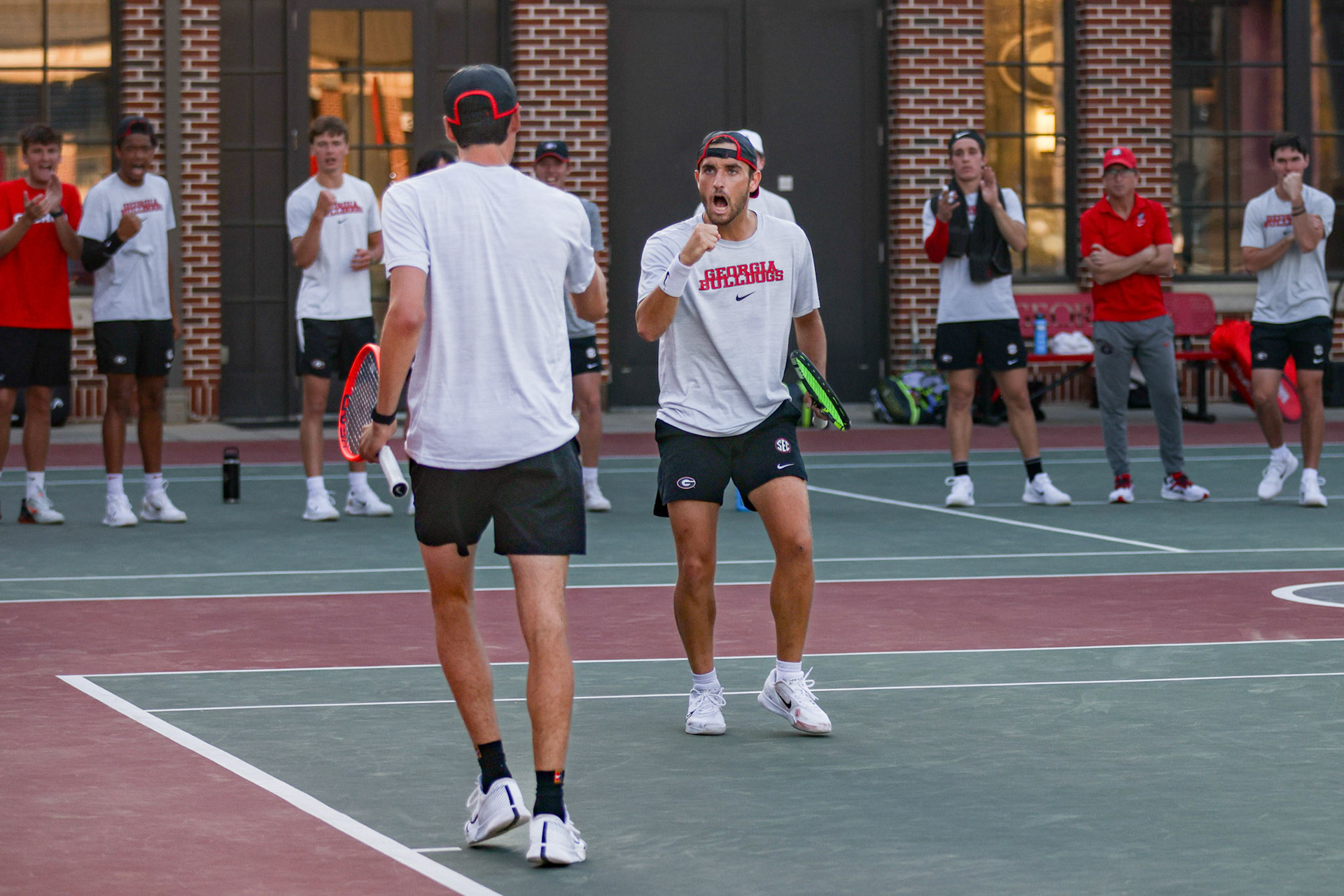 Georgia tennis player Oscar Pinto Sansano during Georgia’s match against Vanderbilt at the Henry Field Stadium at the Dan Magill Tennis Complex in Athens, Ga., on Friday, March 27, 2025. (Blake Caviness/UGAAA)