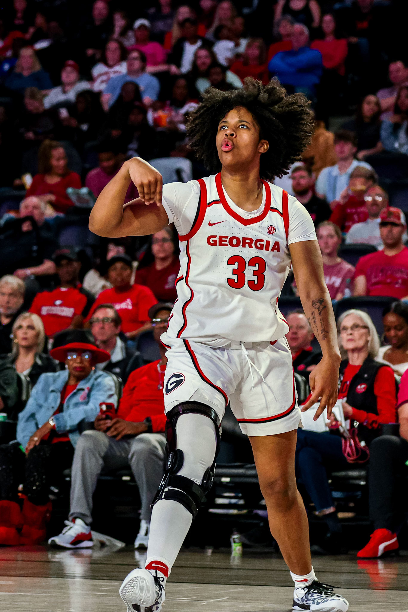 Georgia forward Mia Woolfolk (33) during Georgia’s game against South Carolina at Stegeman Coliseum in Athens, Ga., on Thursday, Feb. 6, 2025. (Blake Caviness/UGAAA)