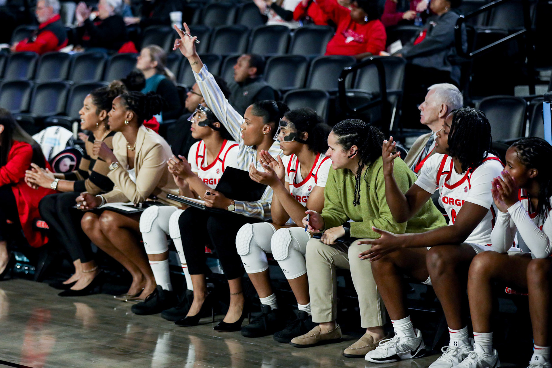 Georgia assistant coach and director of scouting Aliyah Gregory during Georgia’s game against Georgia State at Stegeman Coliseum in Athens, Ga., on Nov. 14, 2024. (Blake Caviness/UGAAA)