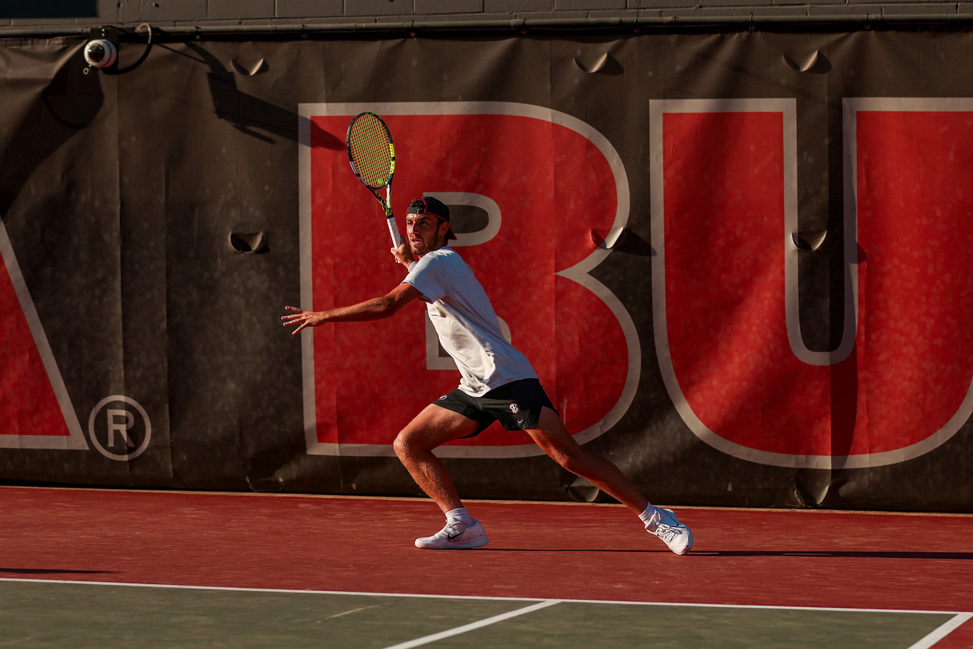 Georgia tennis player Oscar Pinto Sansano during Georgia’s match against Vanderbilt at the Henry Field Stadium at the Dan Magill Tennis Complex in Athens, Ga., on Friday, March 27, 2025. (Blake Caviness/UGAAA)