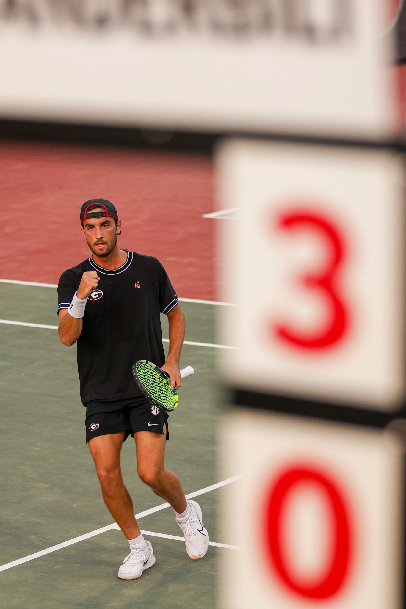 Georgia tennis player Oscar Pinto Sansano during Georgia’s match against Vanderbilt at the Henry Field Stadium at the Dan Magill Tennis Complex in Athens, Ga., on Friday, March 27, 2025. (Blake Caviness/UGAAA)