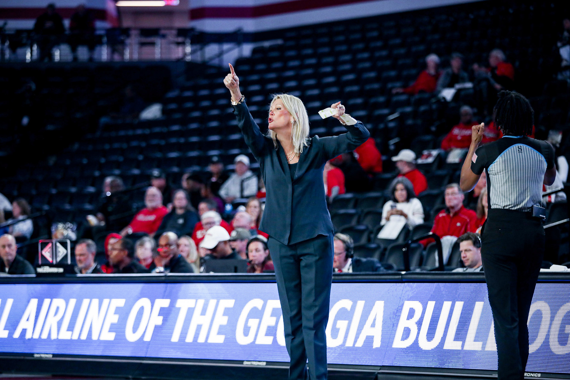 Georgia head coach Katie Abrahamson-Henderson during Georgia’s game against Georgia State at Stegeman Coliseum in Athens, Ga., on Nov. 14, 2024. (Blake Caviness/UGAAA)