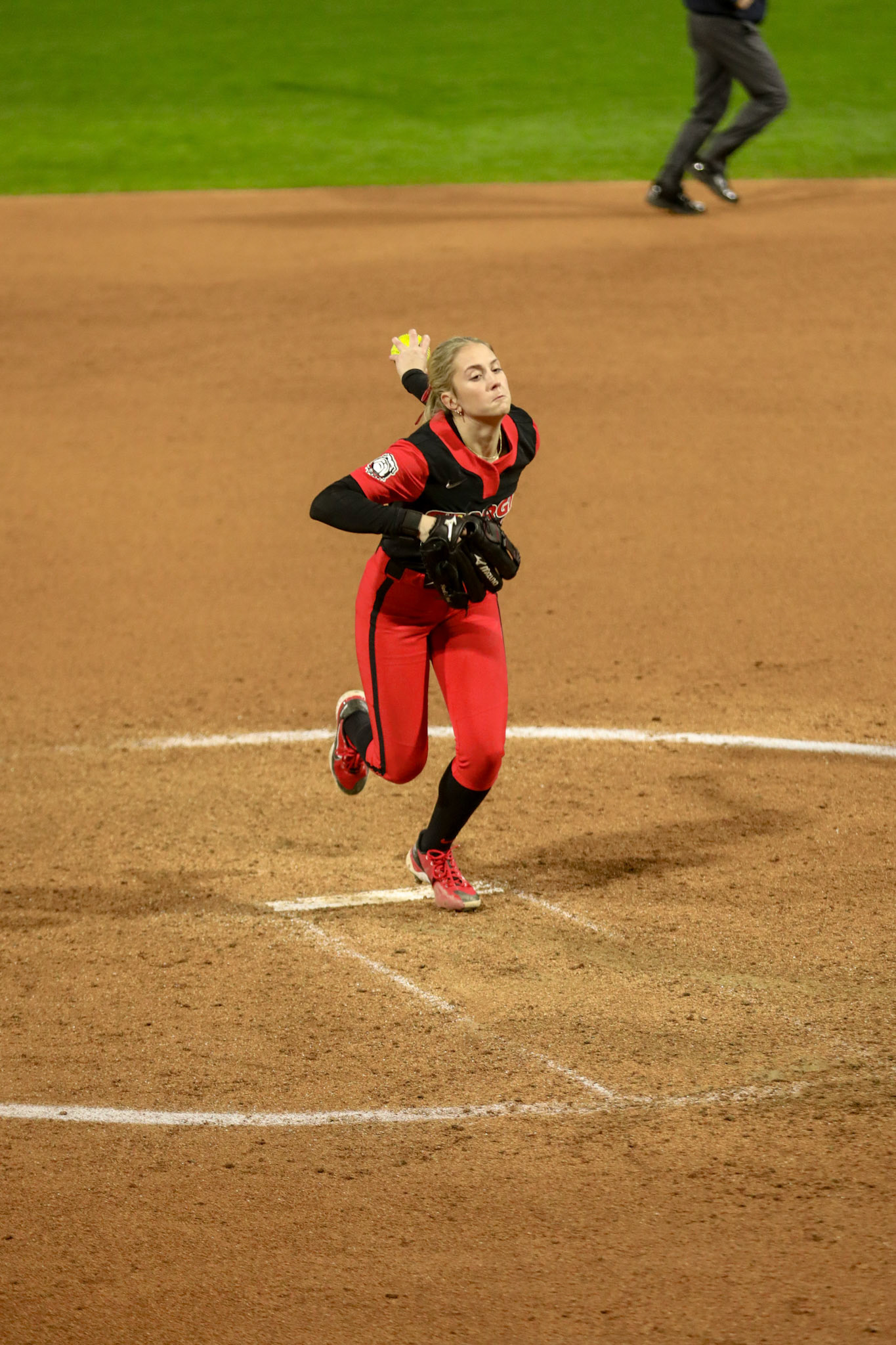 Georgia pitcher Lilli Backes (99) during Georgia’s game against Michigan State in the 2025 Red &amp; Black Showcase presented by T-Mobile at Jack Turner Stadium in Athens, Ga., on Friday, Feb. 14, 2025. (Blake Caviness/UGAAA)