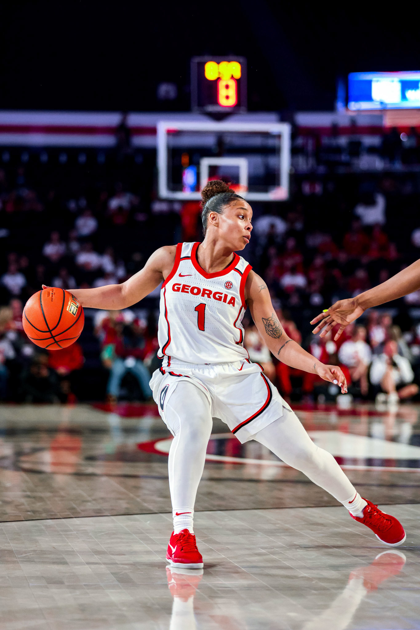 Georgia guard Asia Avinger (1) during Georgia’s game against South Carolina at Stegeman Coliseum in Athens, Ga., on Thursday, Feb. 6, 2025. (Blake Caviness/UGAAA)